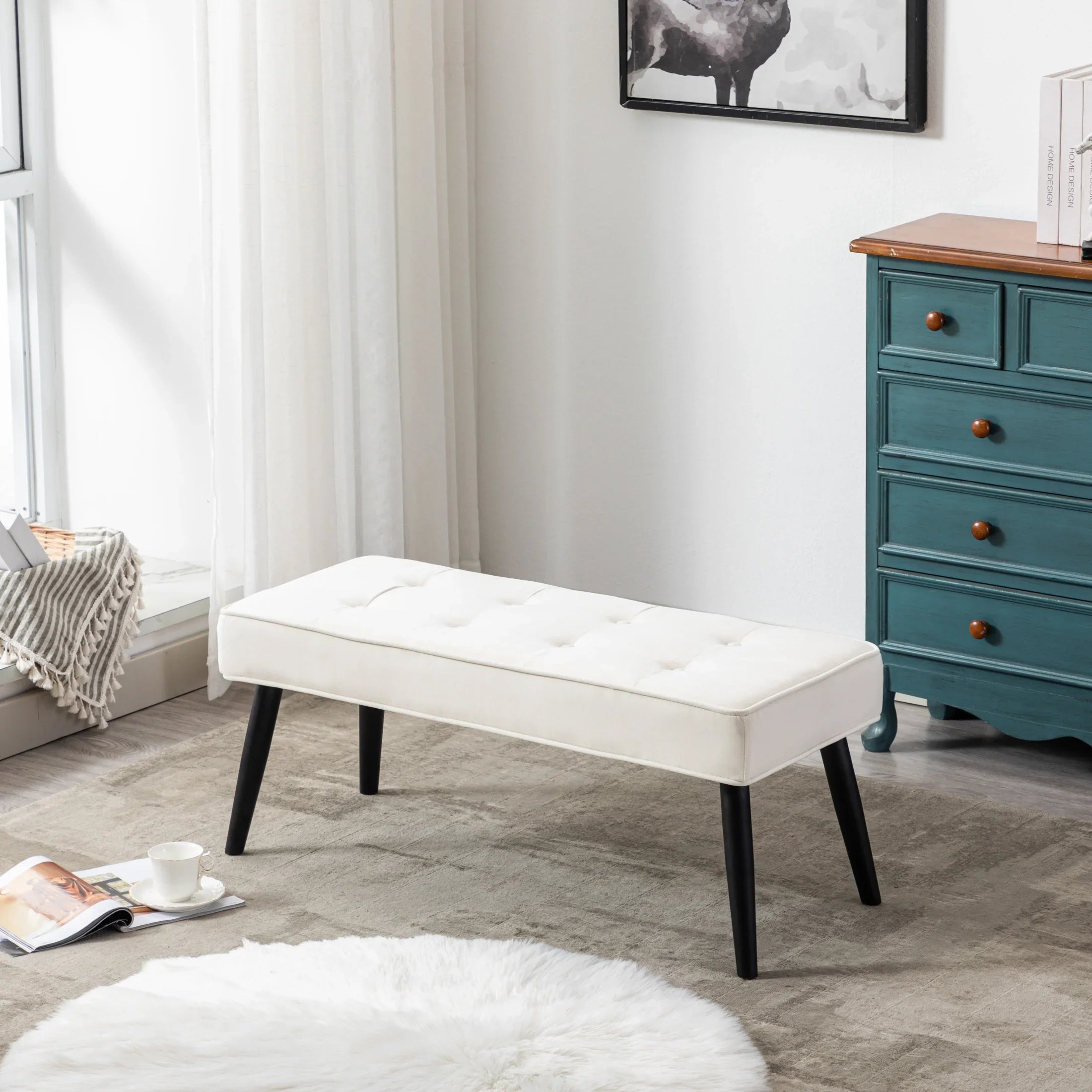 Hank Button Tufted Velvet Upholstered Accent Bench