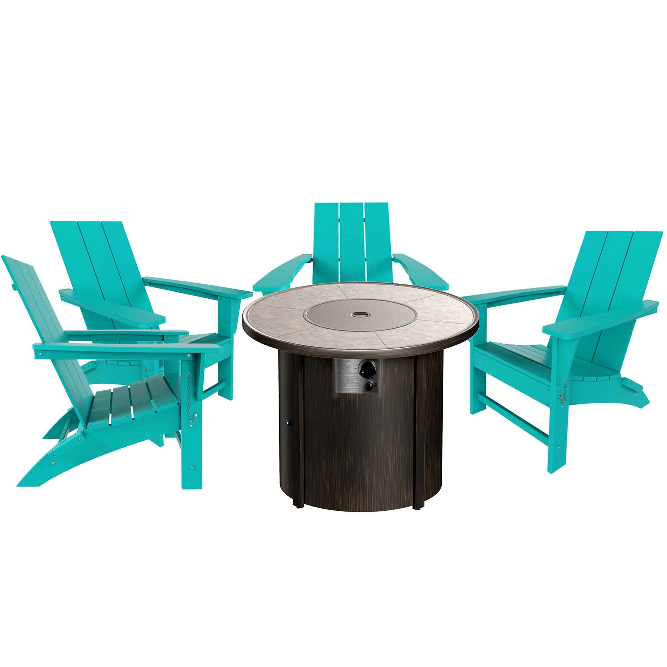 Palms Modern Folding Poly Adirondack Chair With Round Fire Pit Table