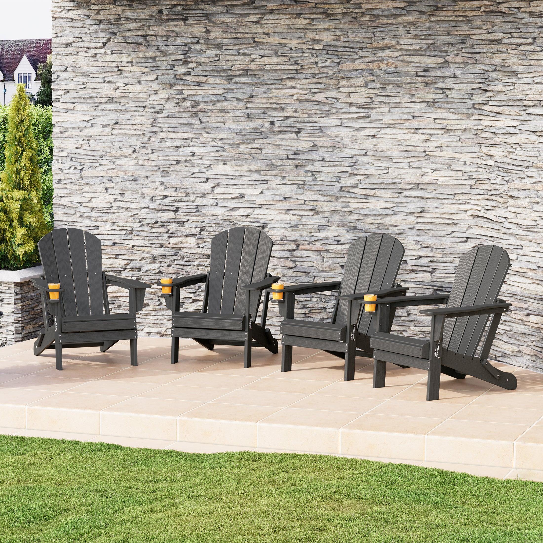 Rockport Outdoor Patio HDPE Resin Folding Adirondack Chairs With Cup Holder and Phone Holder (Set of Four)