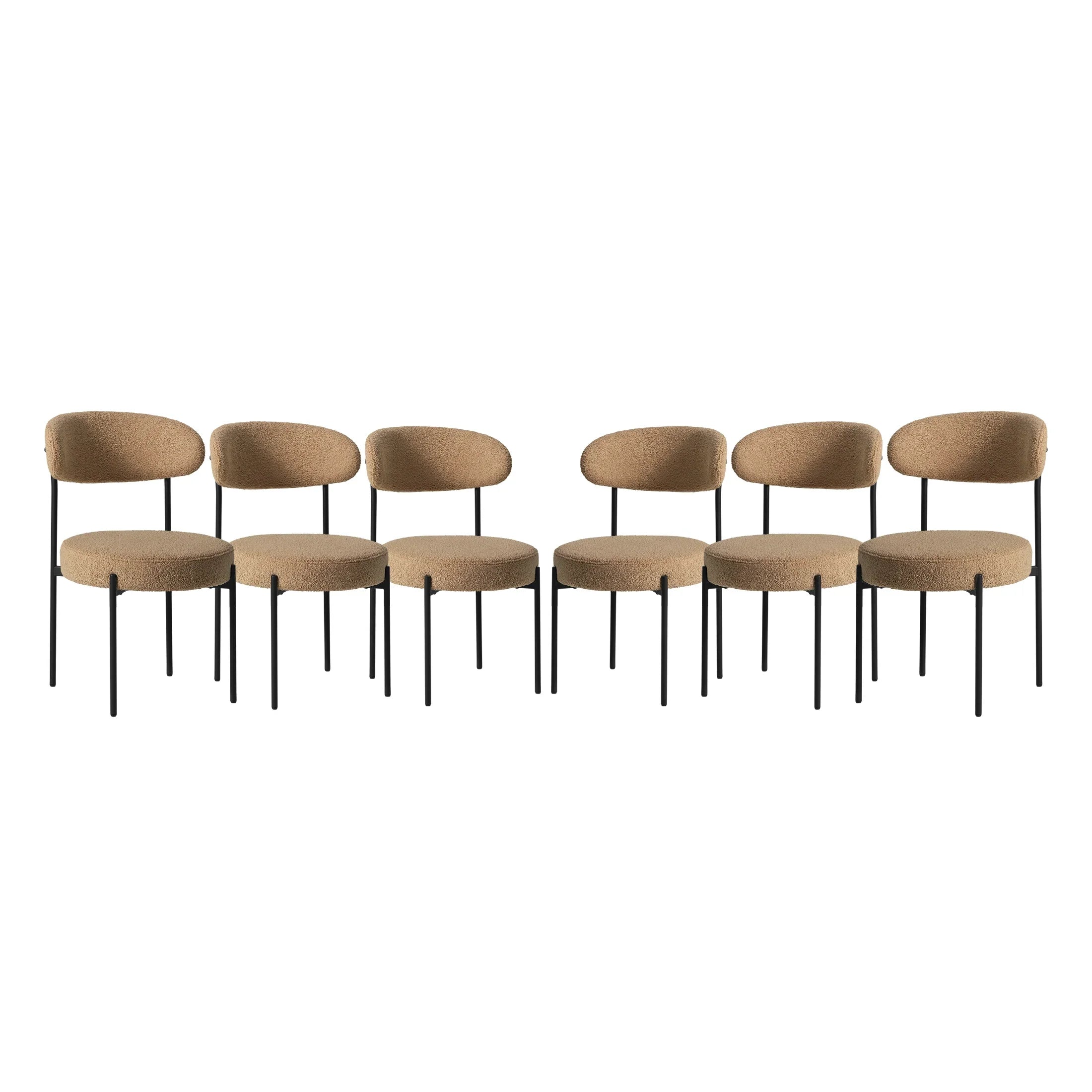 Celine Mid-Century Modern Upholstered Sherpa Round Dining Chairs (Set of 6)