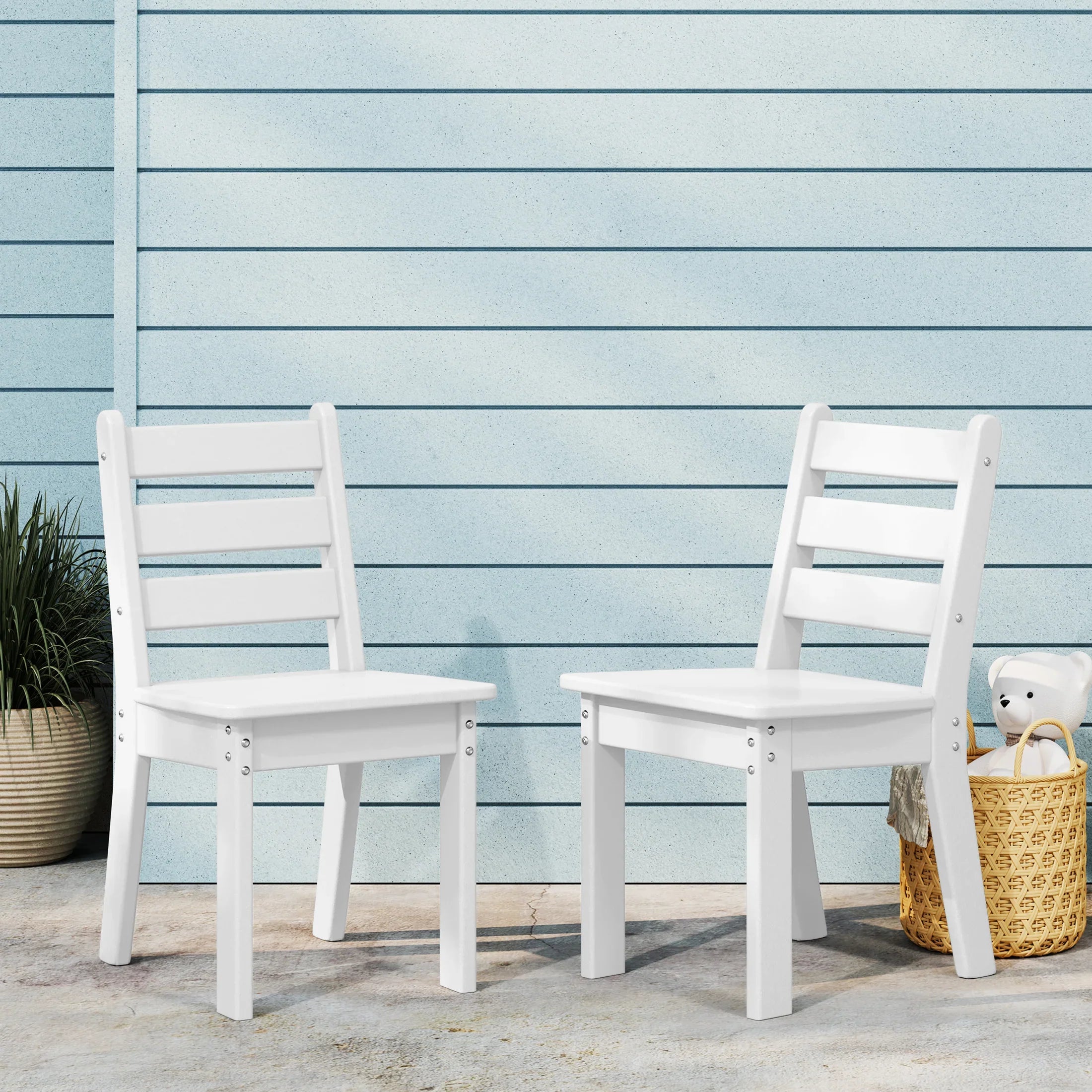 Playhouse Outdoor HDPE Kids Plastic Toddler Dining Chair (Set of Two)