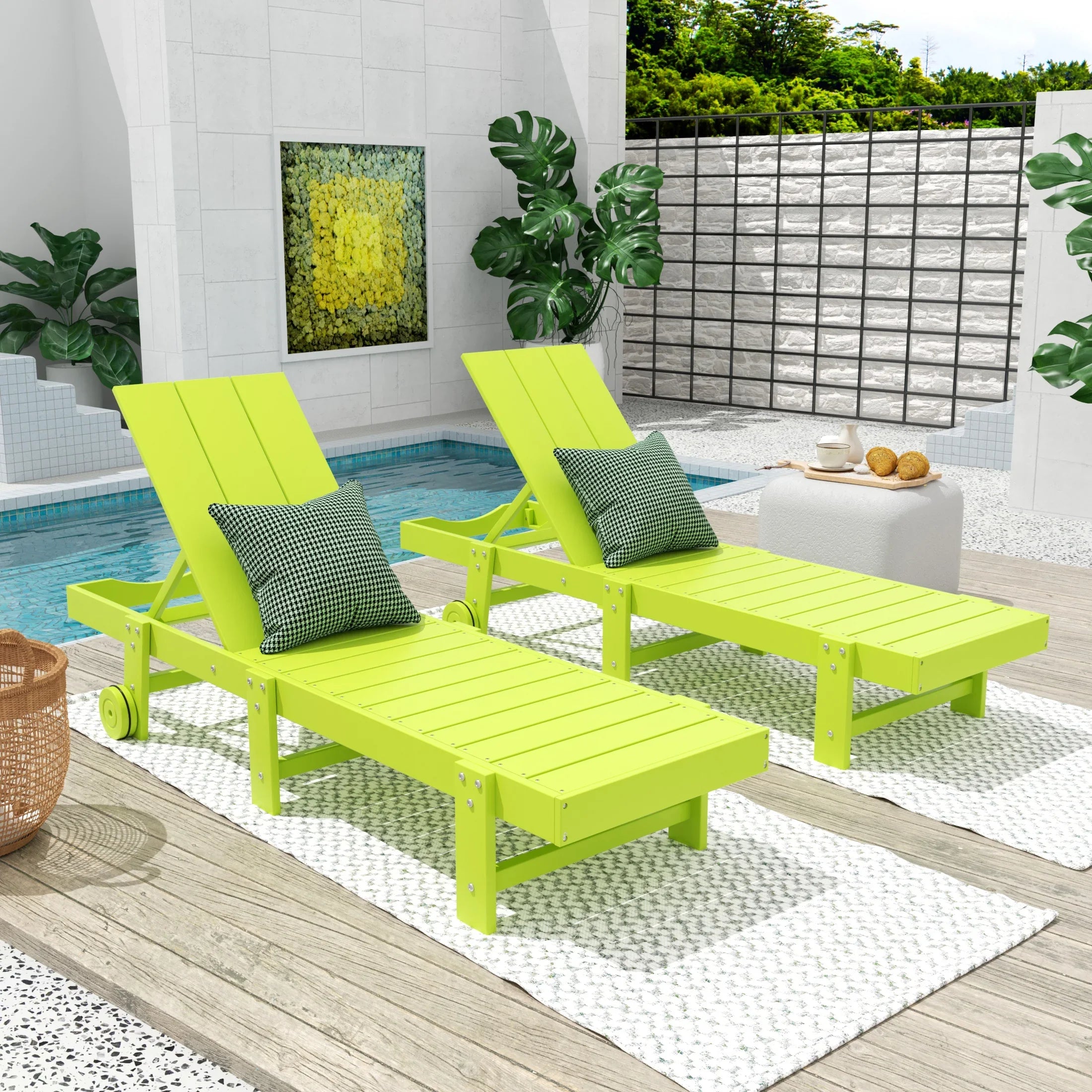 Palms Modern Poly Reclining Chaise Lounge With Wheels