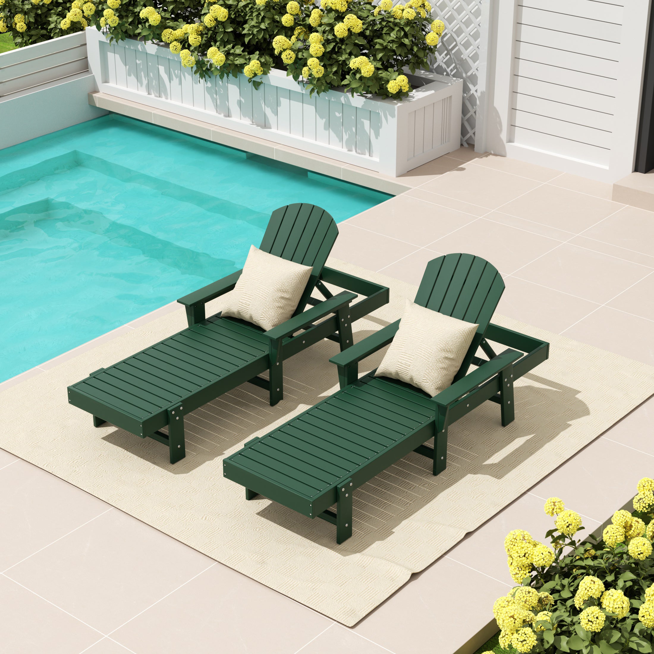 Portside 2 Piece Adirondack Poly Reclining Chaise Lounge With Arms