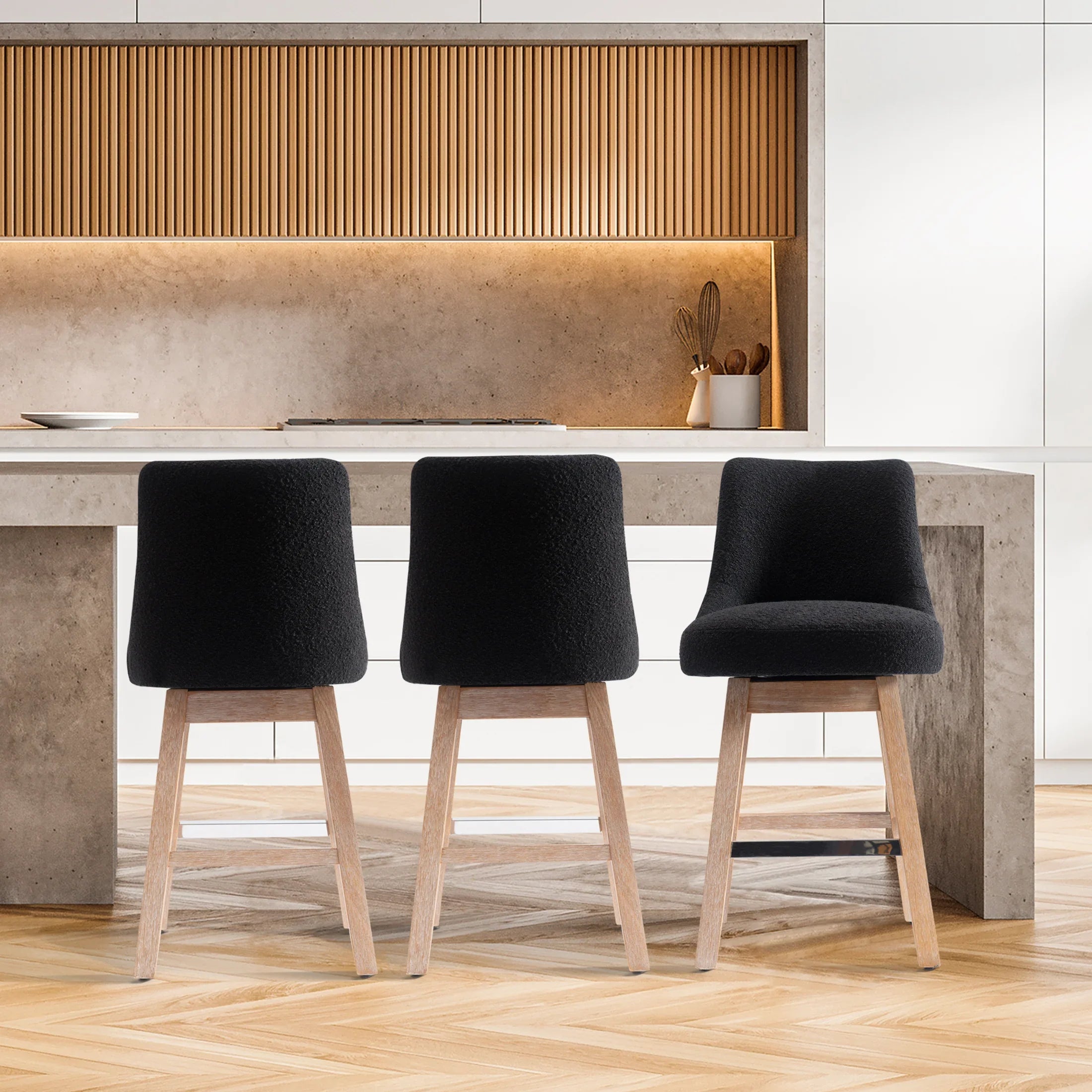 Amélie 26" Upholstered Swivel Counter Height Bar Stools (Set of 3)