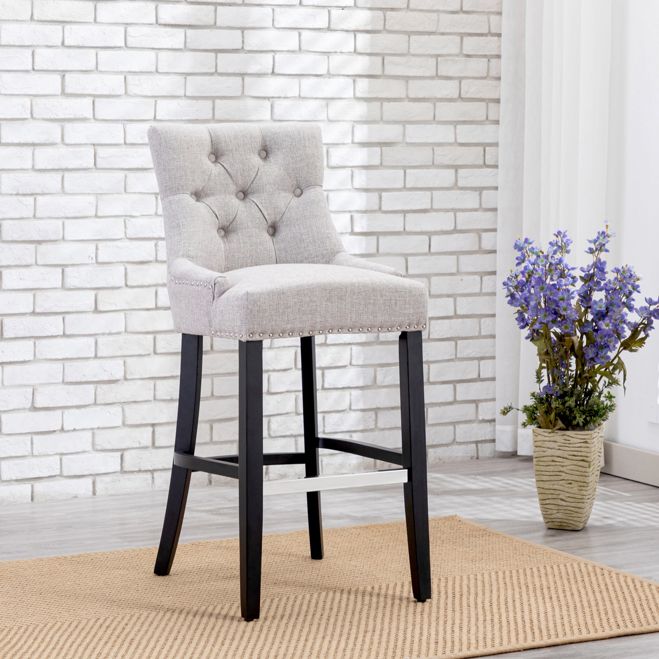 Bellmount 29" Upholstered Wood Bar Stool with Tufted Back
