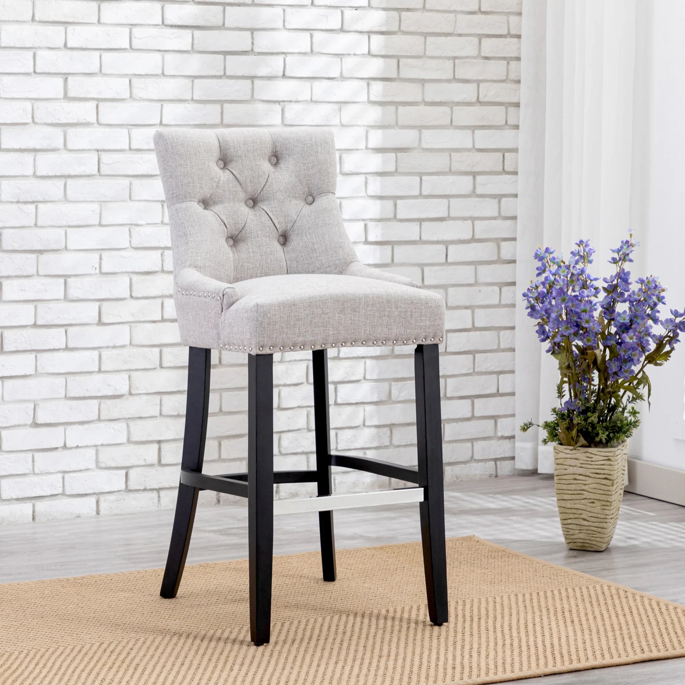 Bellmount 29" Upholstered Wood Bar Stool with Tufted Back