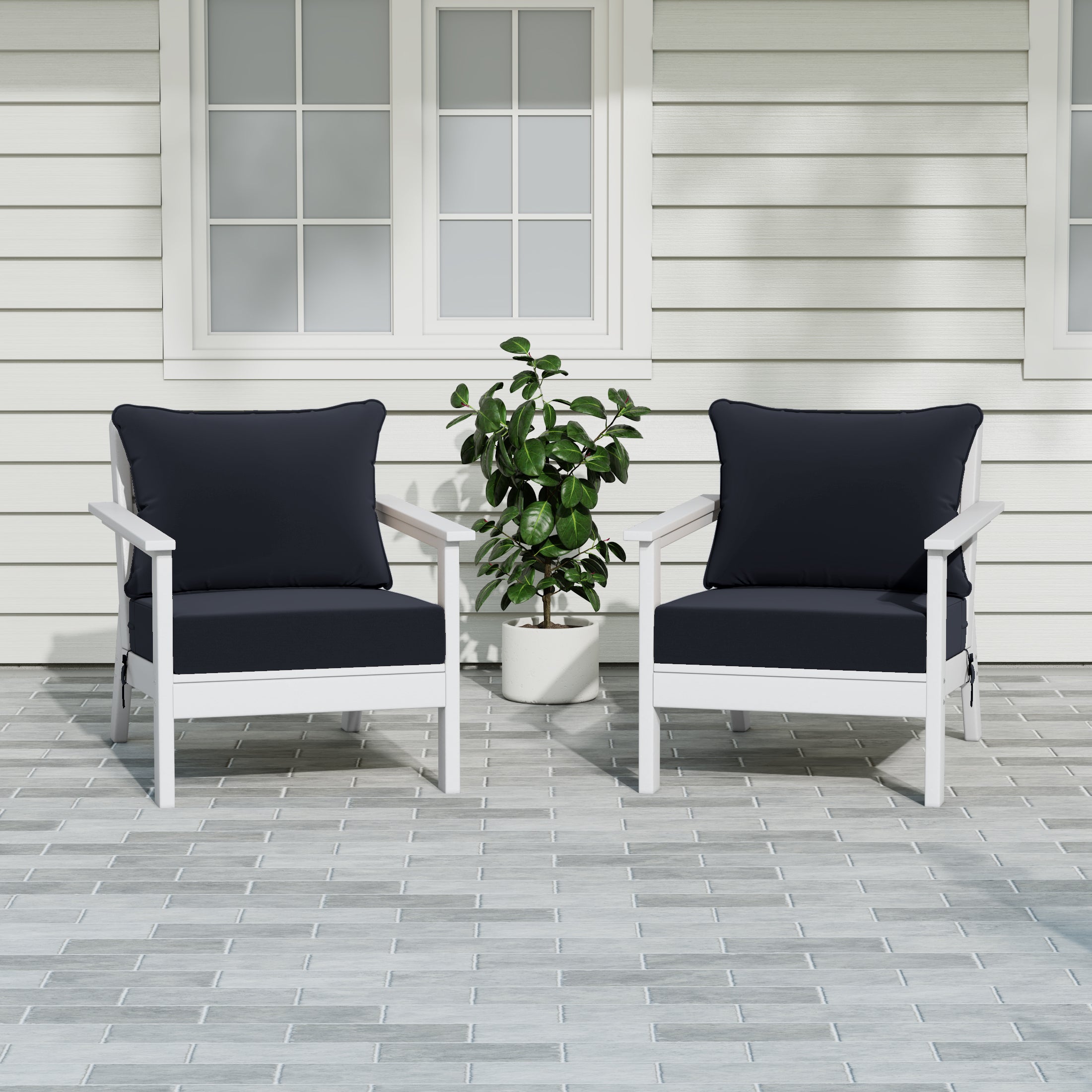 Portsmouth Outdoor Modern HDPE Patio Club Chairs with Deep Seat Cushions (Set of 2)