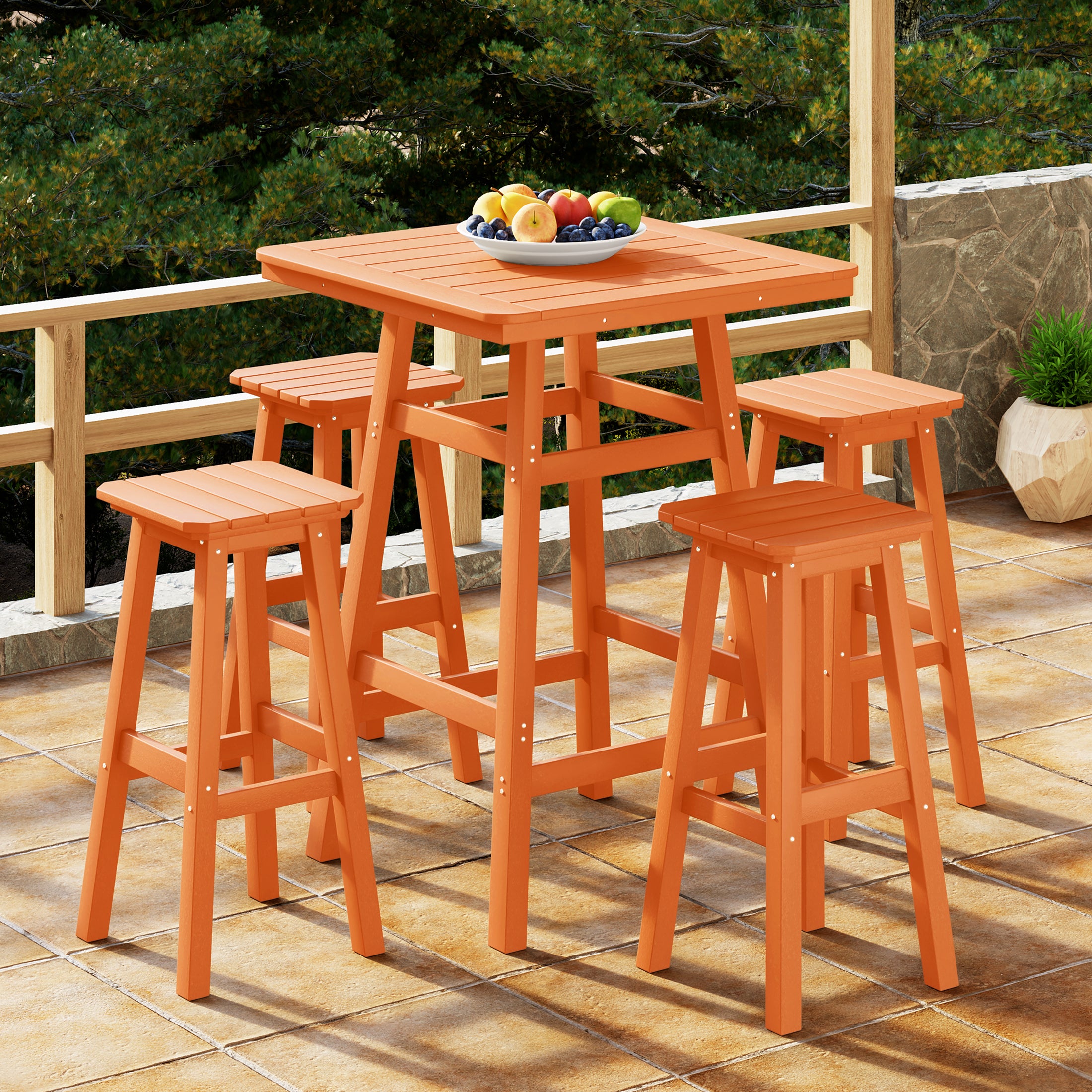 Paradise 5-Piece HDPE Outdoor Patio Dining Bar Bistro Table Set with Bar Stools