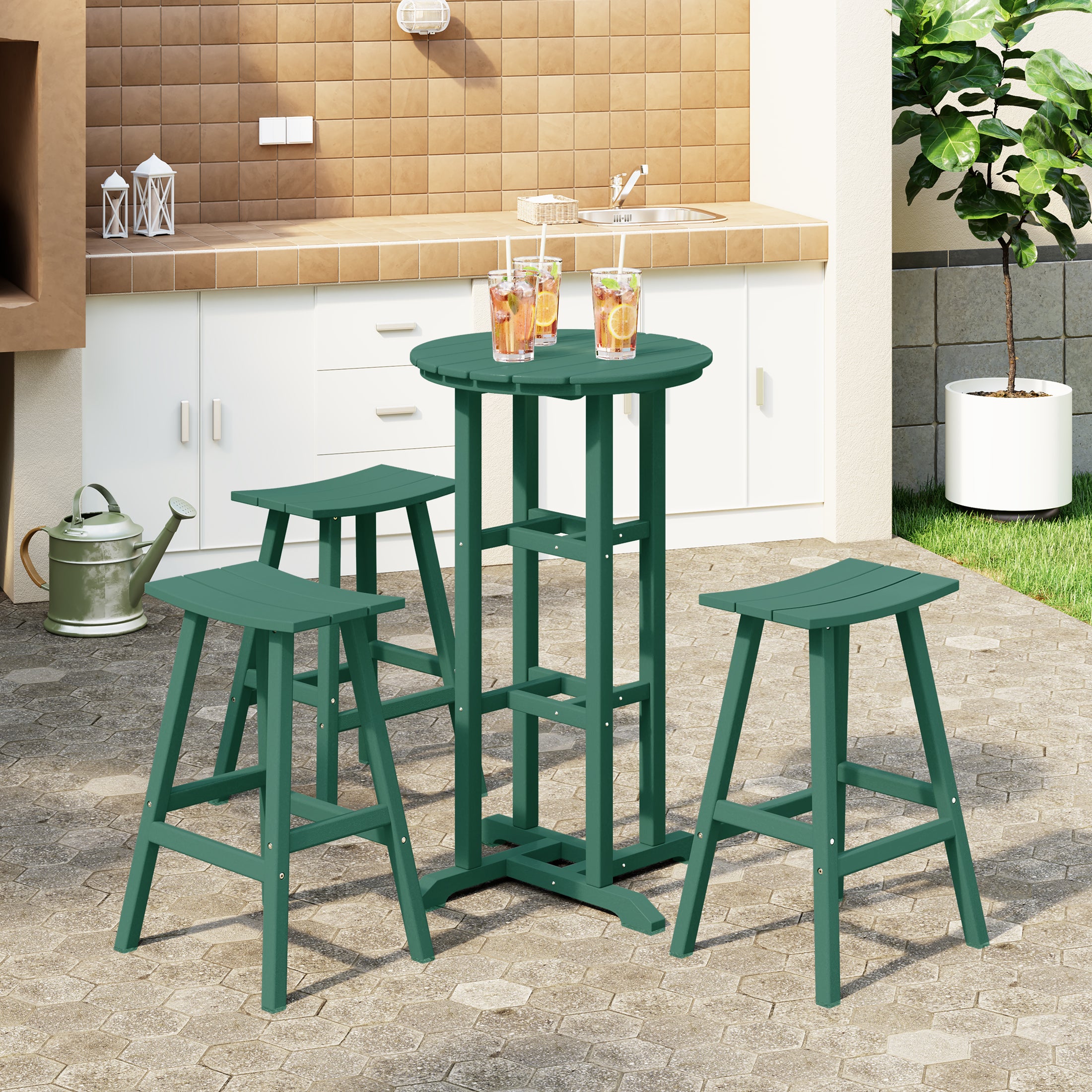 Paradise Outdoor Patio Bar Height Table and Bar Stool 4-Piece Dining Set