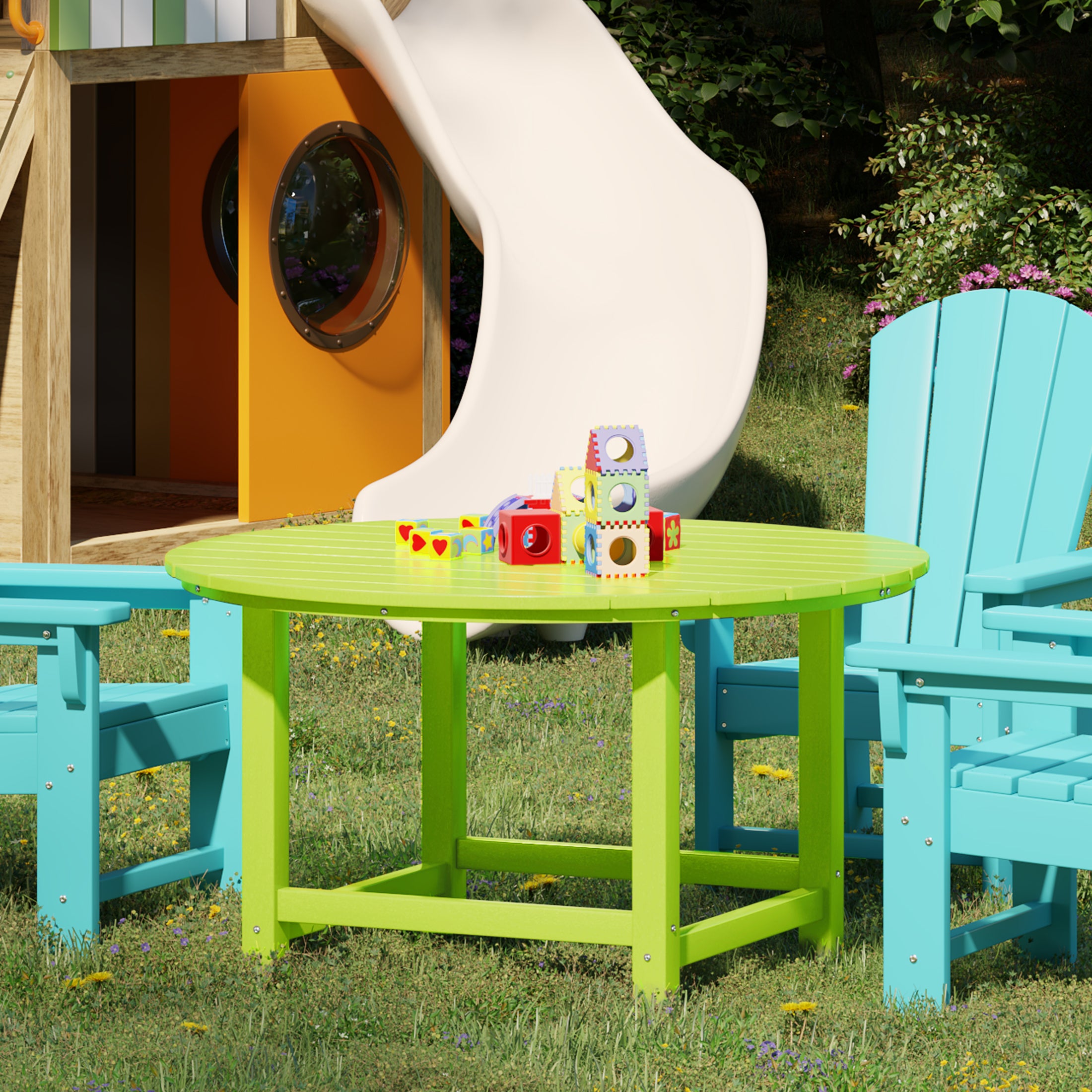 Paradise Kids Outdoor Patio Furniture HDPE 38" Wide Round Dining Table