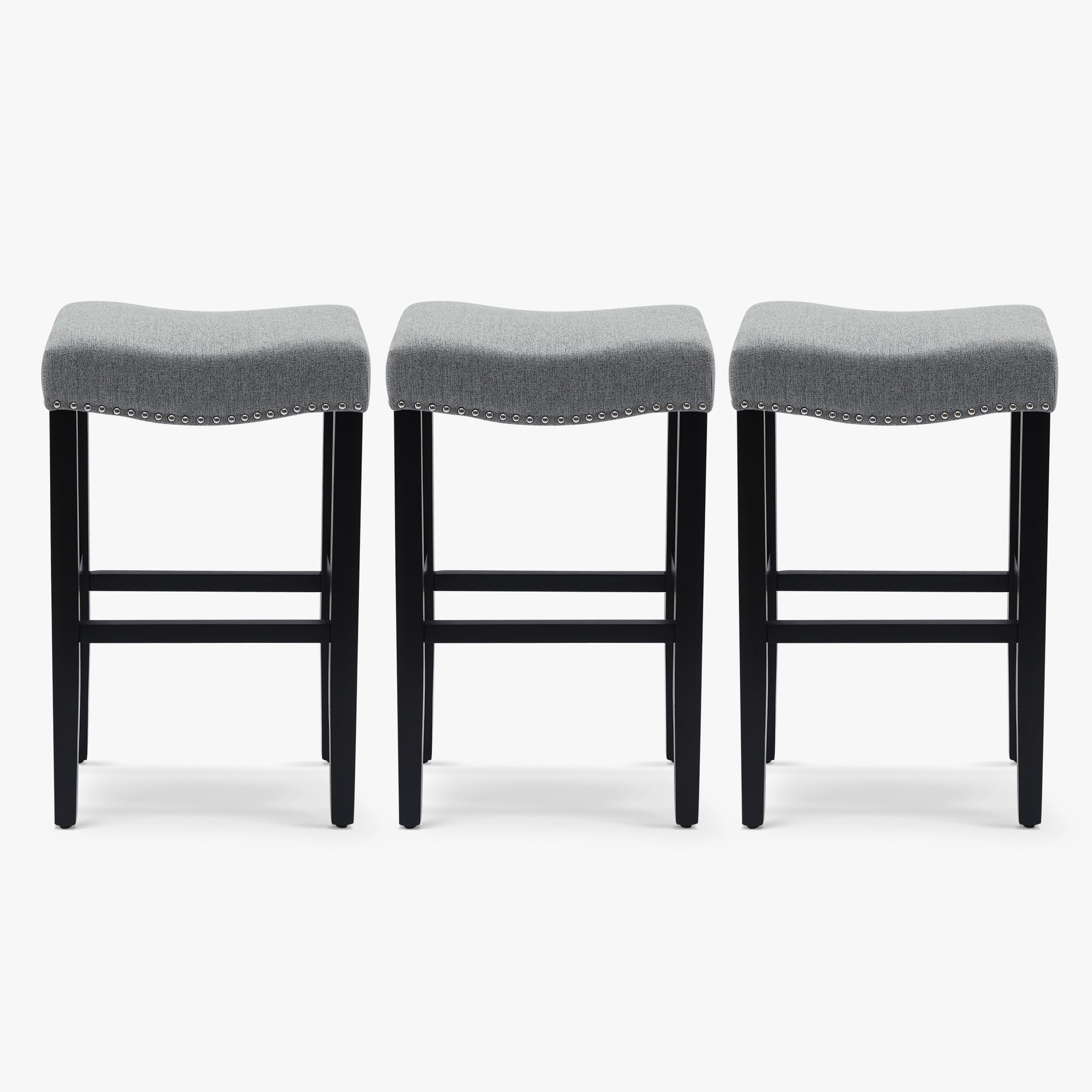 Bulmon 29" Upholstered Saddle Seat Black Bar Stool (Set of 3)