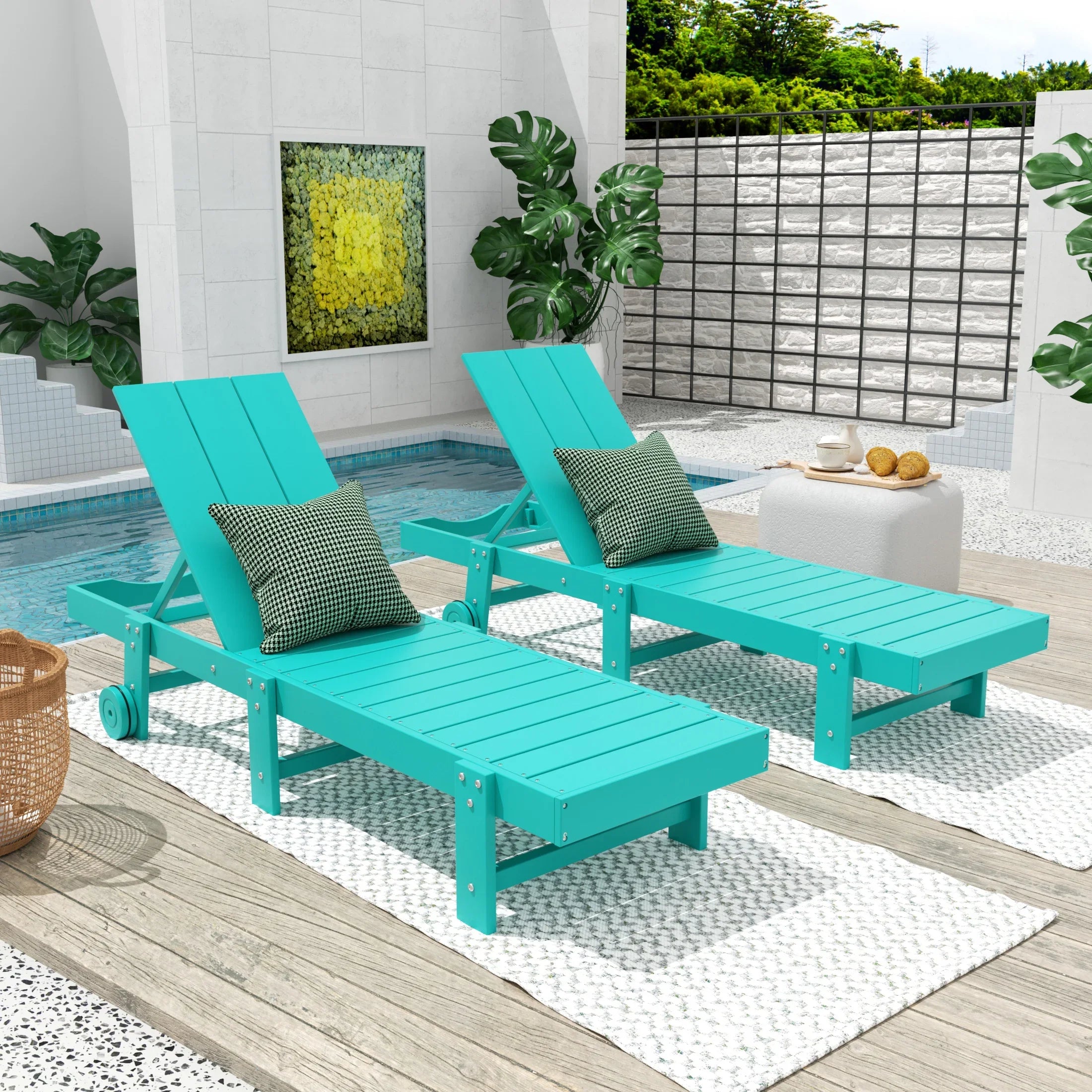 Palms Modern Poly Reclining Chaise Lounge With Wheels