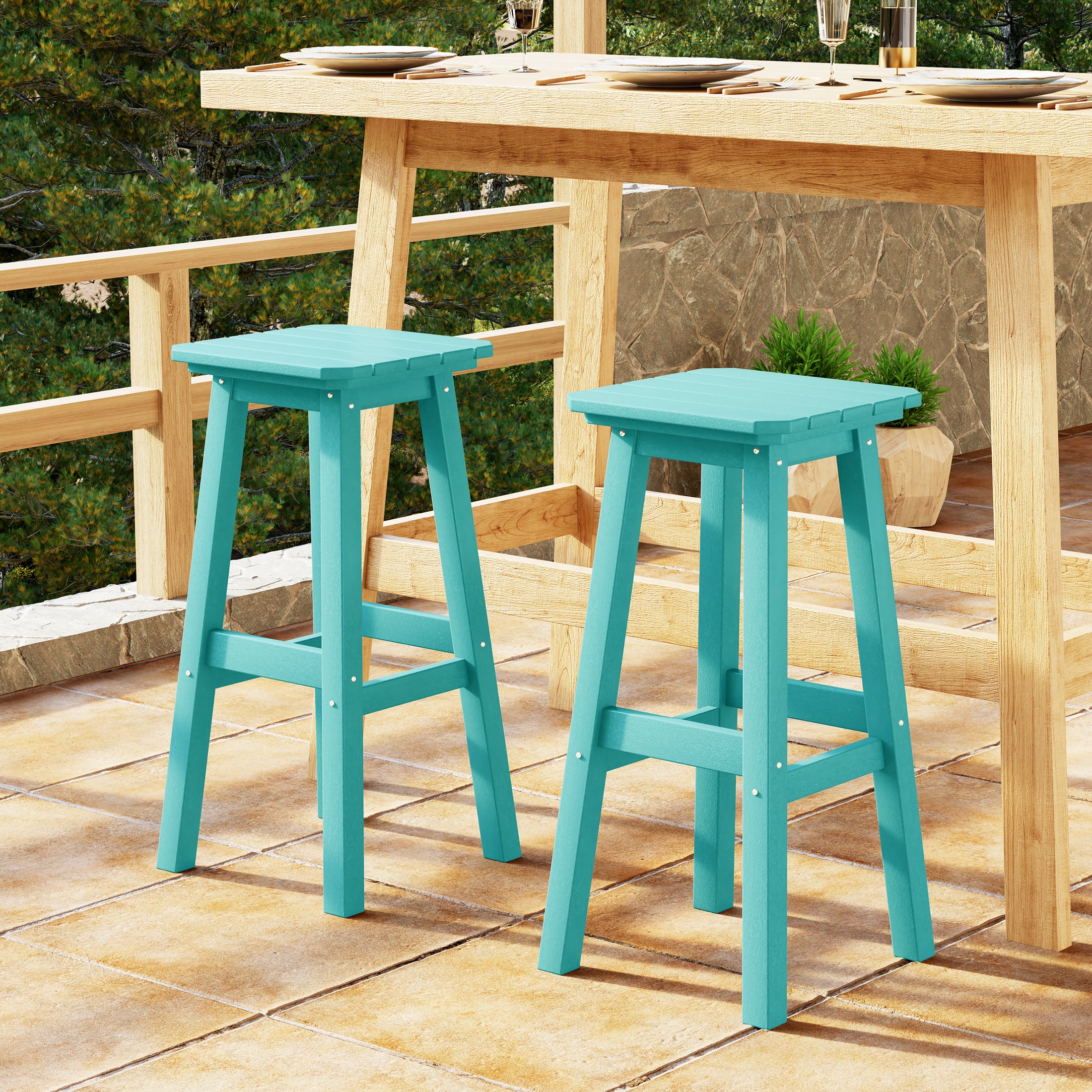 Paradise 29" HDPE Outdoor Patio Square Bar Stools (Set of 2)