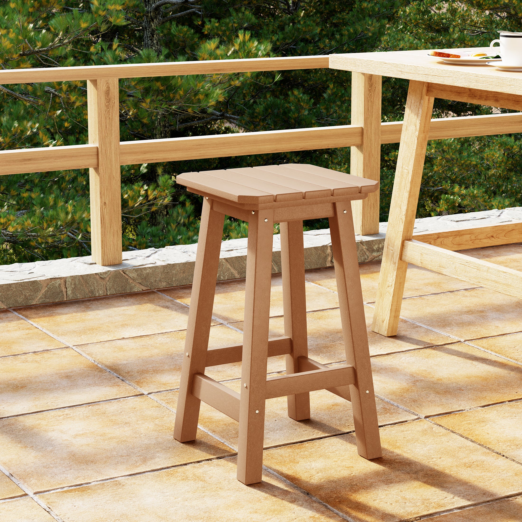 Paradise 24" HDPE Outdoor Patio Counter High Backless Square Bar Stool