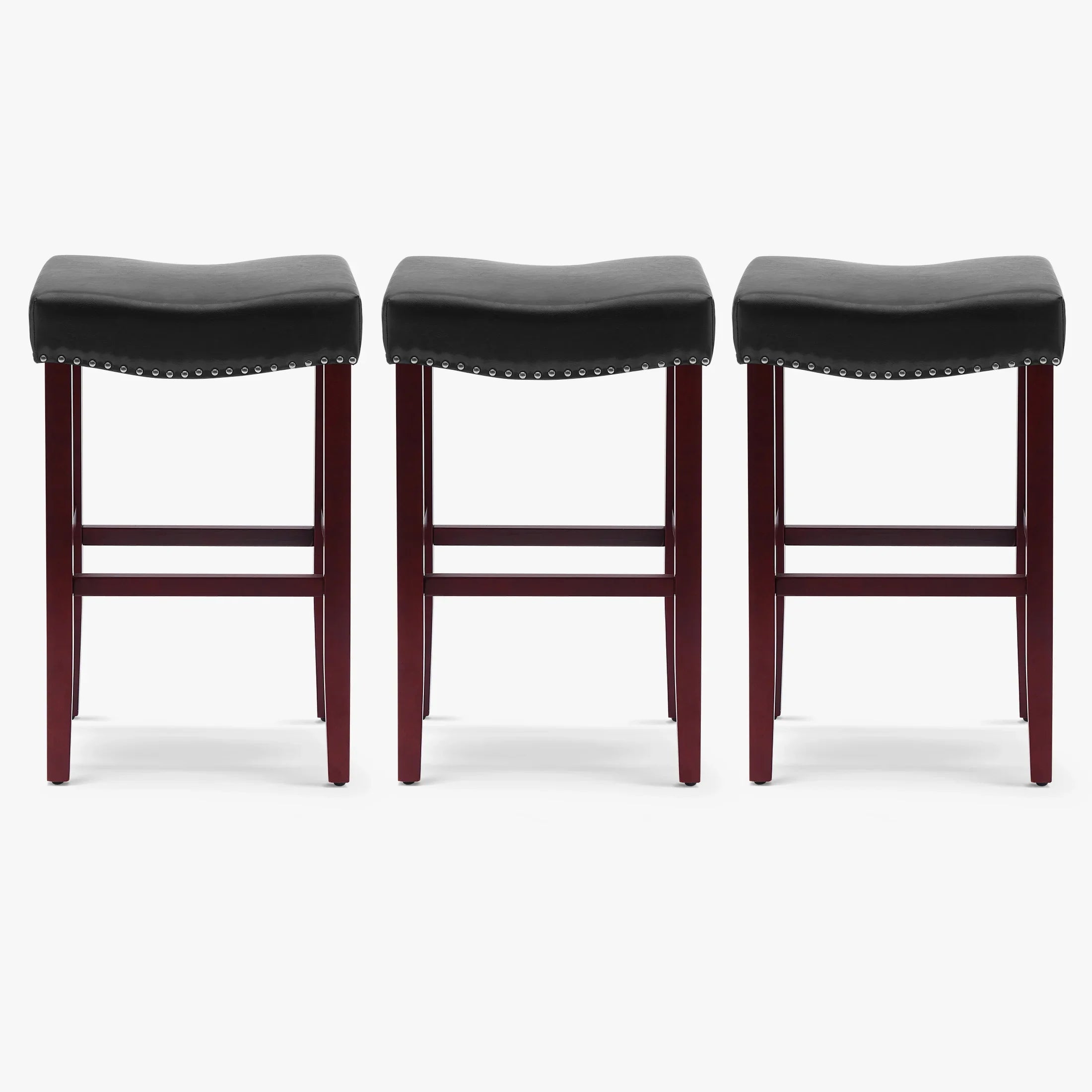 Bulmon 29" Upholstered Saddle Seat Cherry Bar Stools (Set of 3)