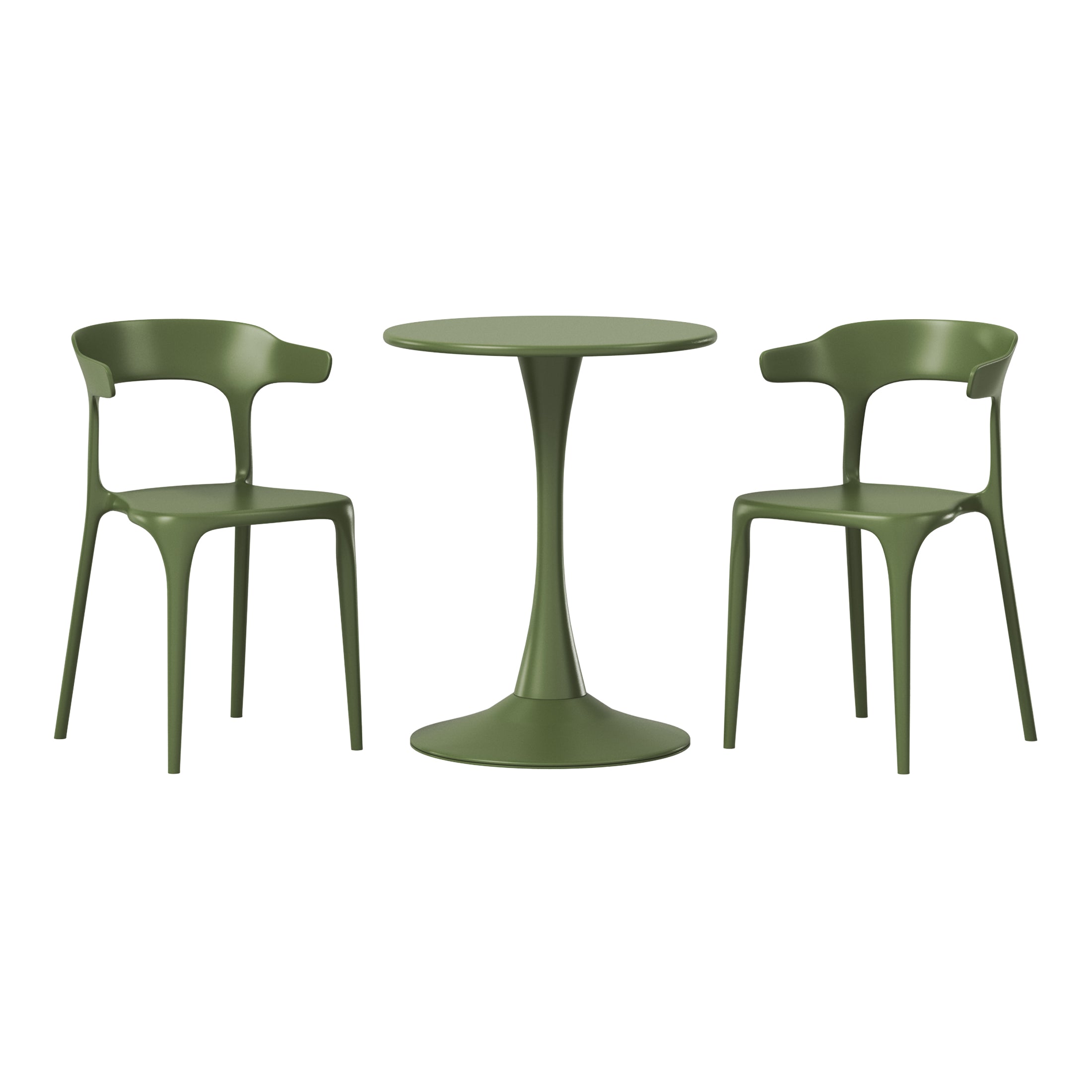 Sunshine 3-Piece Outdoor Metal Patio Dining Table Set With Stackable Modern Patio Side Chairs