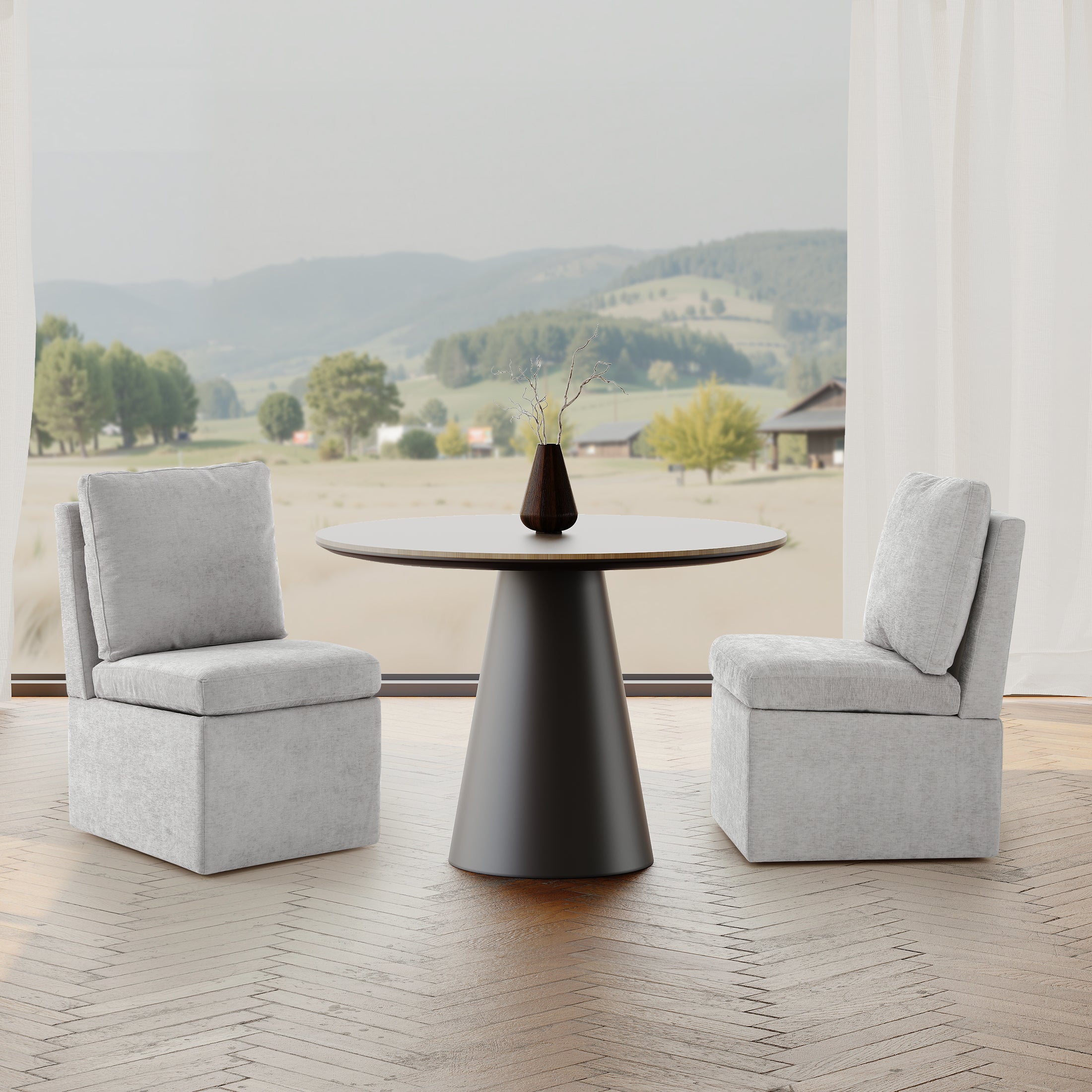 Danburry Modern Upholstered Chenille Armless Dining Chairs With Casters (Set of 2)