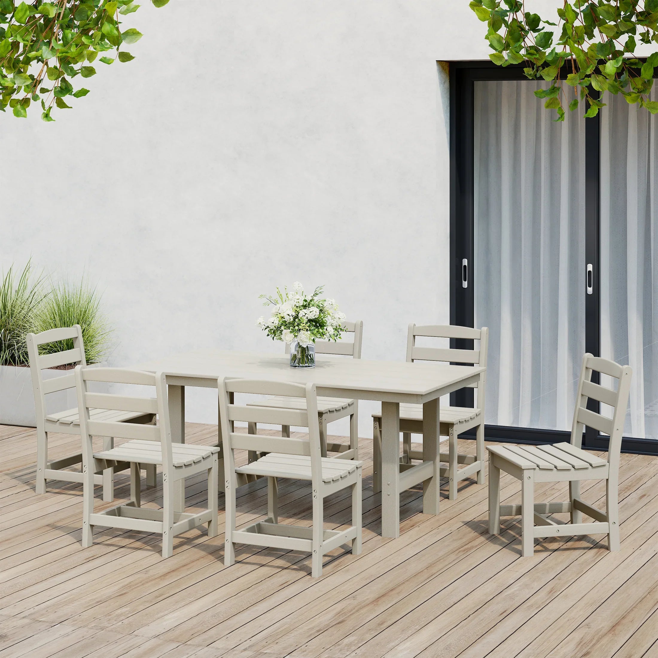 Palms 7-Piece HDPE Outdoor Rectangular Patio Dining Table Set with Side Chairs