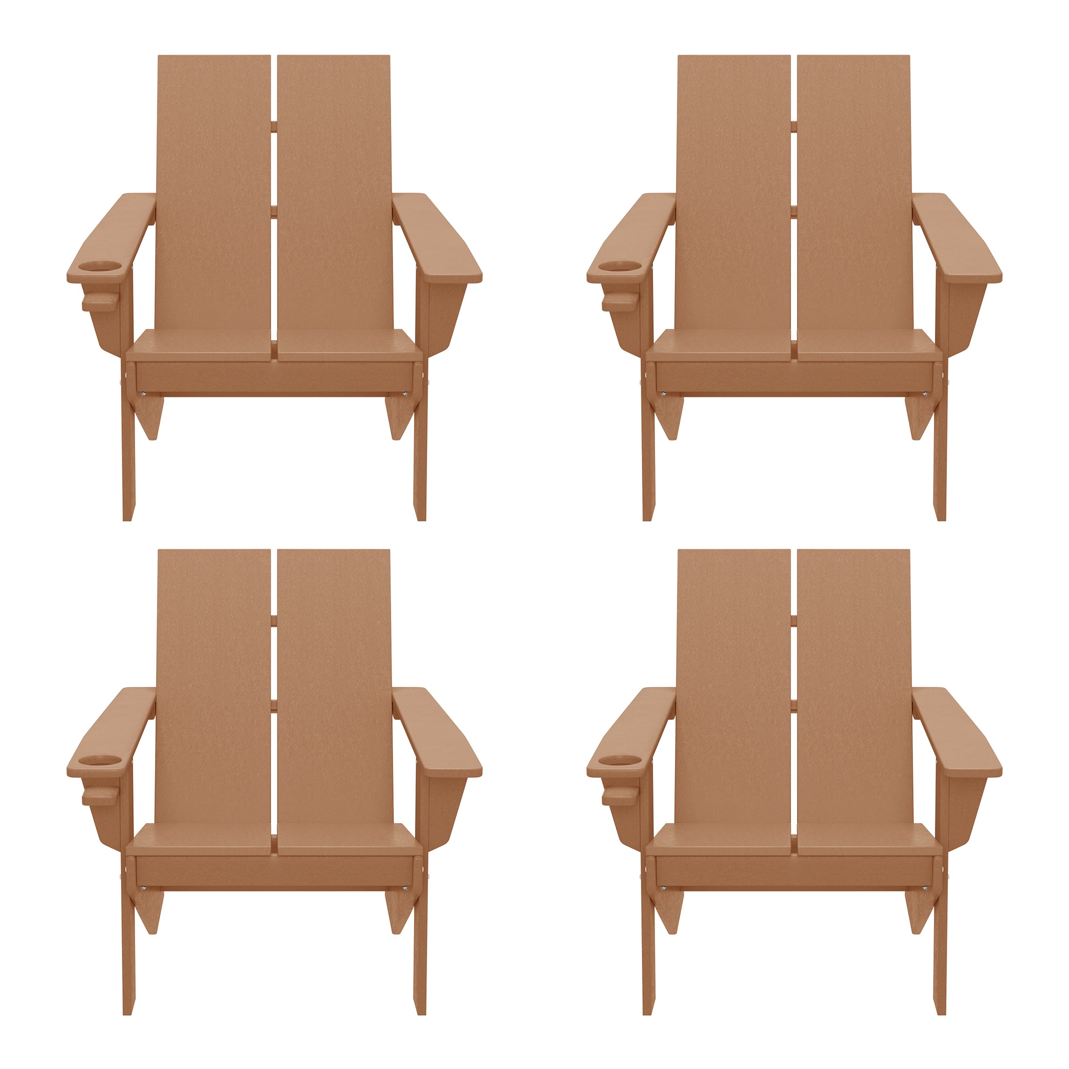 Seaview Outdoor HDPE Modern Adirondack Chair with Cup Holder (Set of 4)