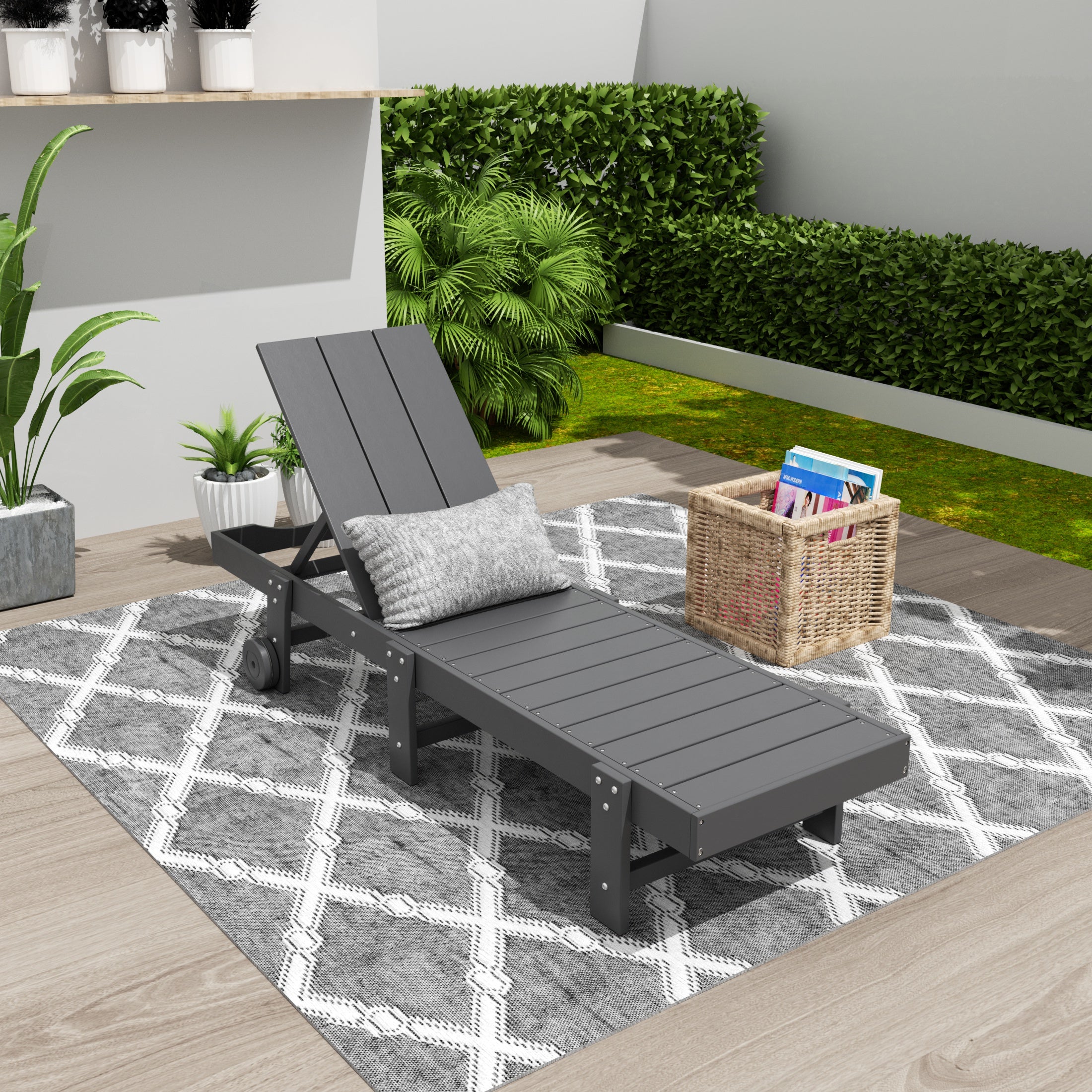 Palms Modern Poly Reclining Chaise Lounge With Wheels