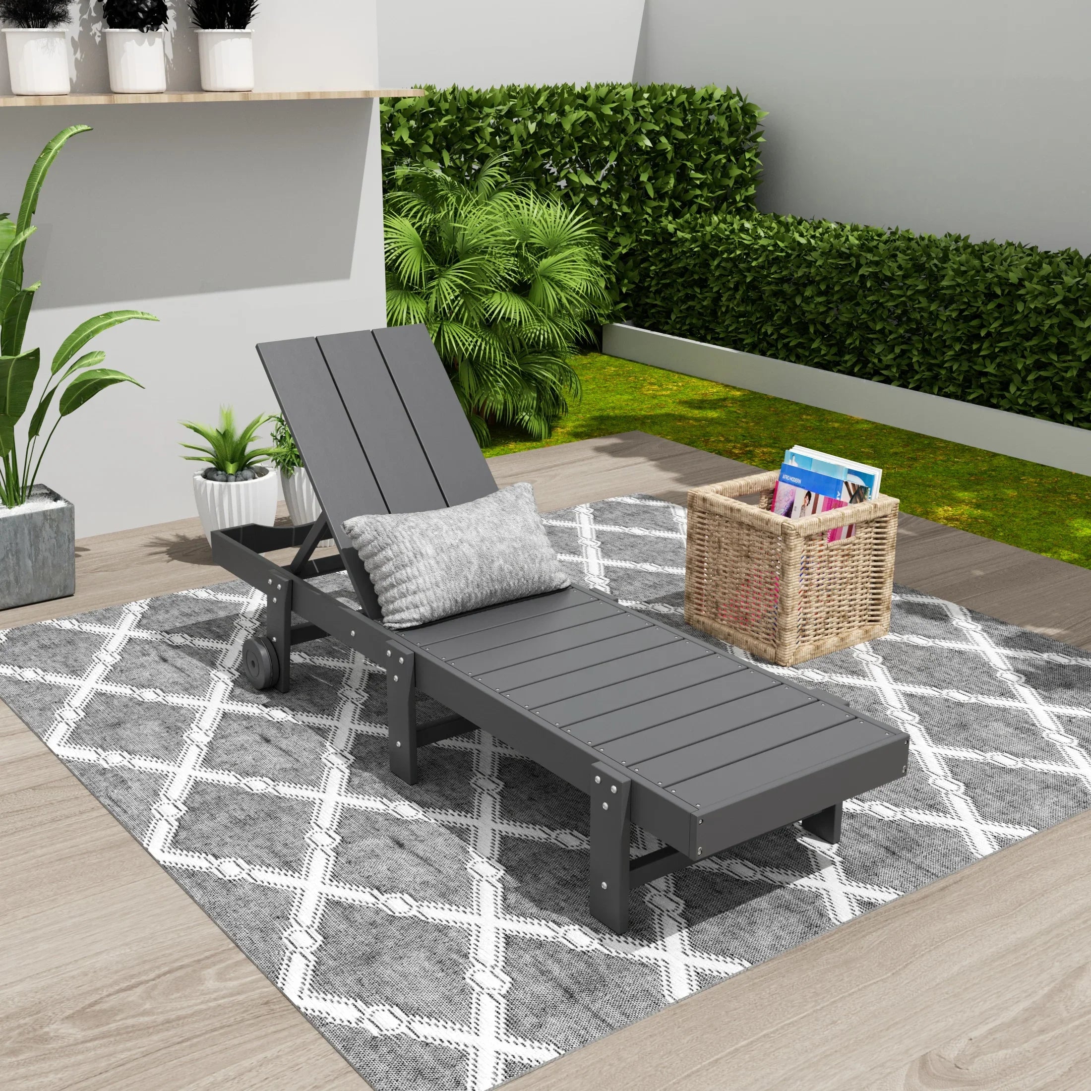 Palms Modern Poly Reclining Chaise Lounge With Wheels