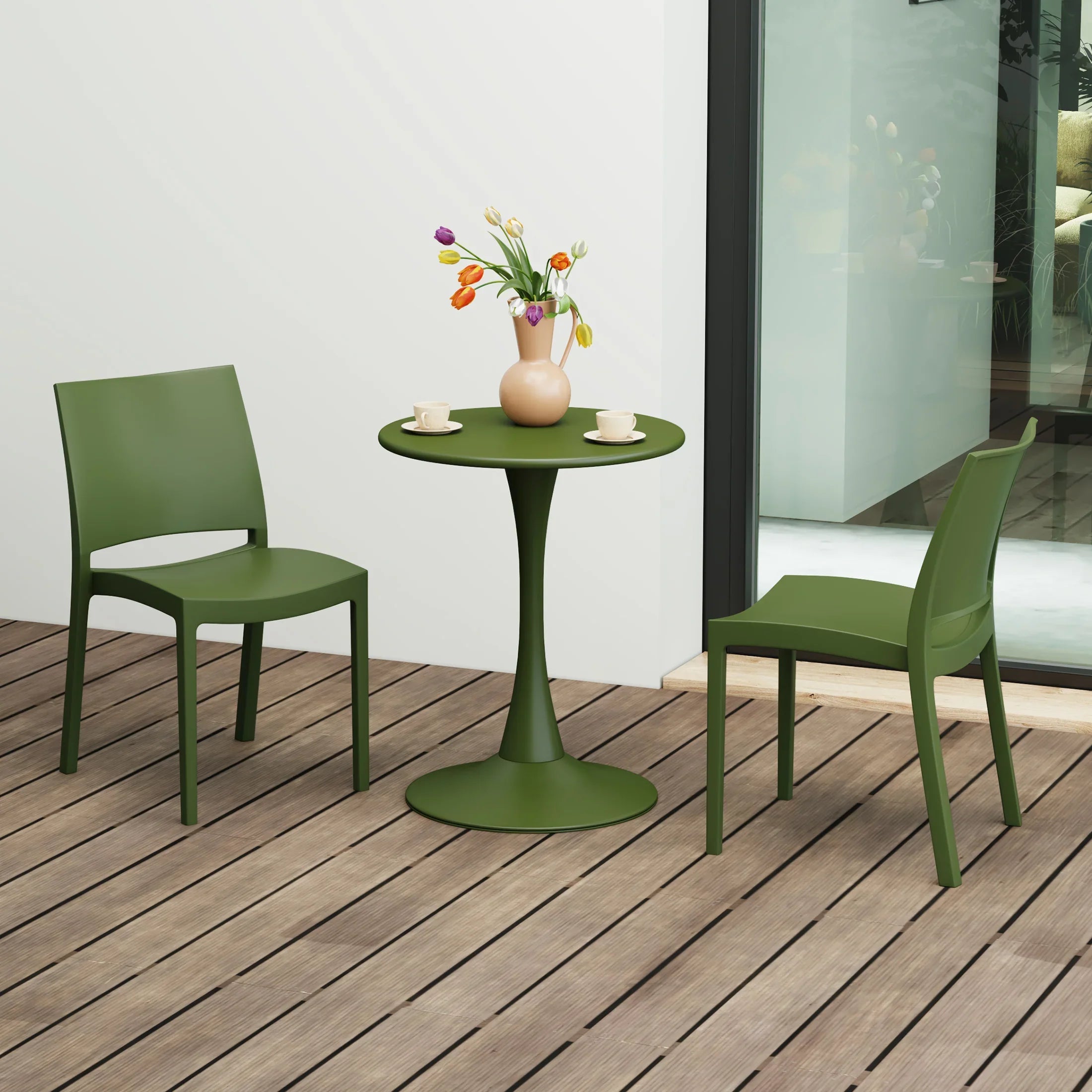 Sunshine 3-Piece Outdoor Round Metal Patio Dining Table Set With Stackable Patio Dining Side Chairs