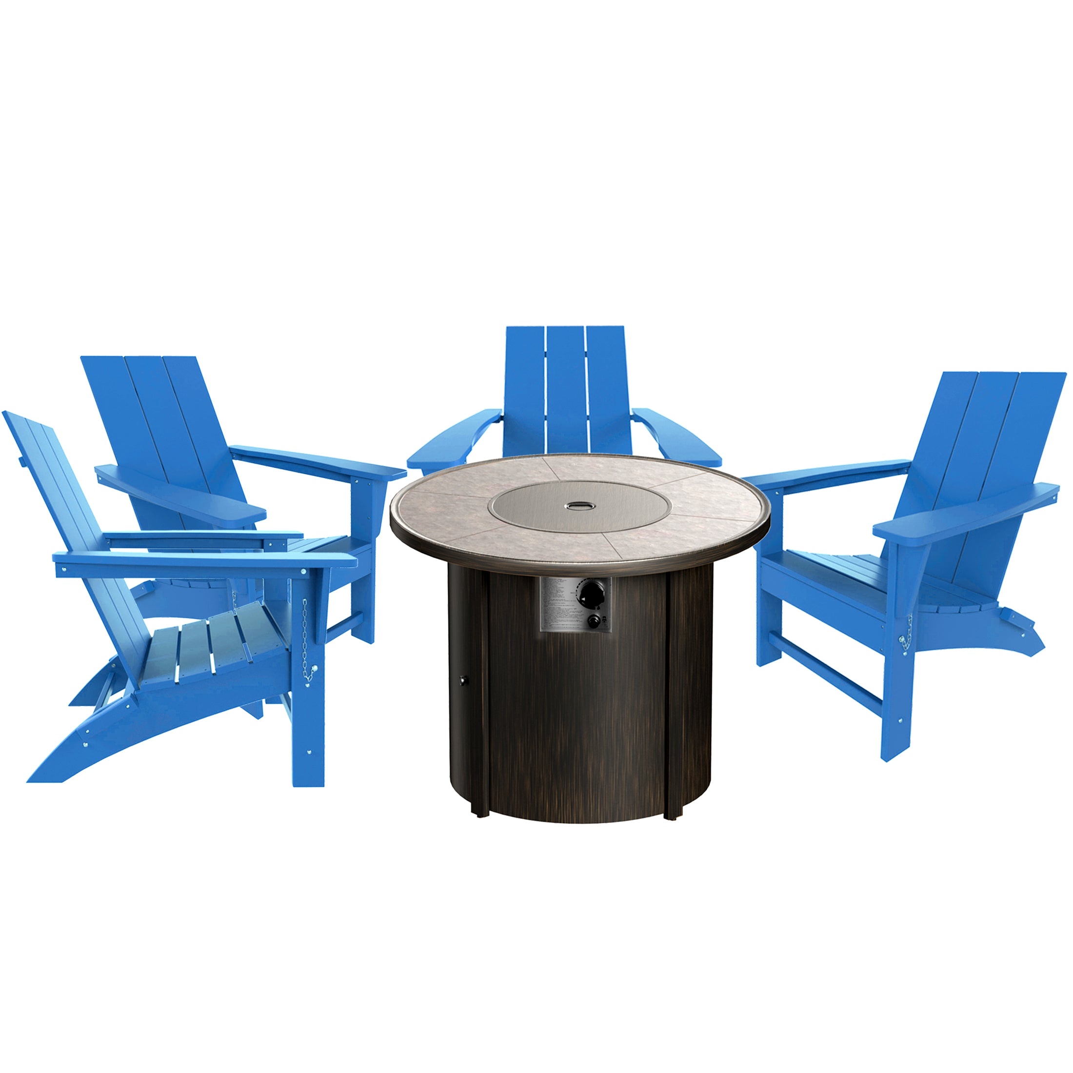 Palms Modern Folding Poly Adirondack Chair With Round Fire Pit Table