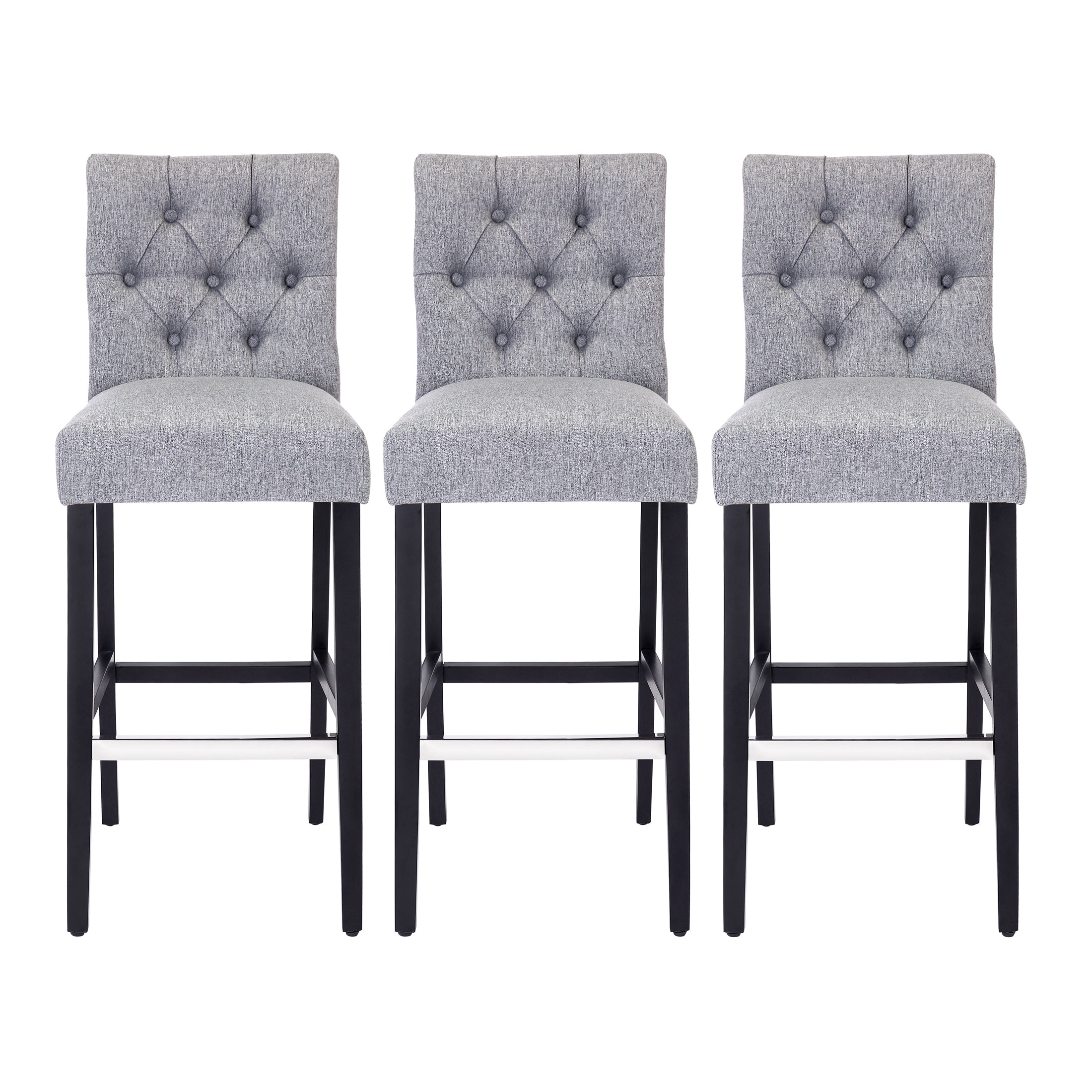 Bellmount 29" Upholstered Wood Bar Stool with Tufted Back (Set of 3)
