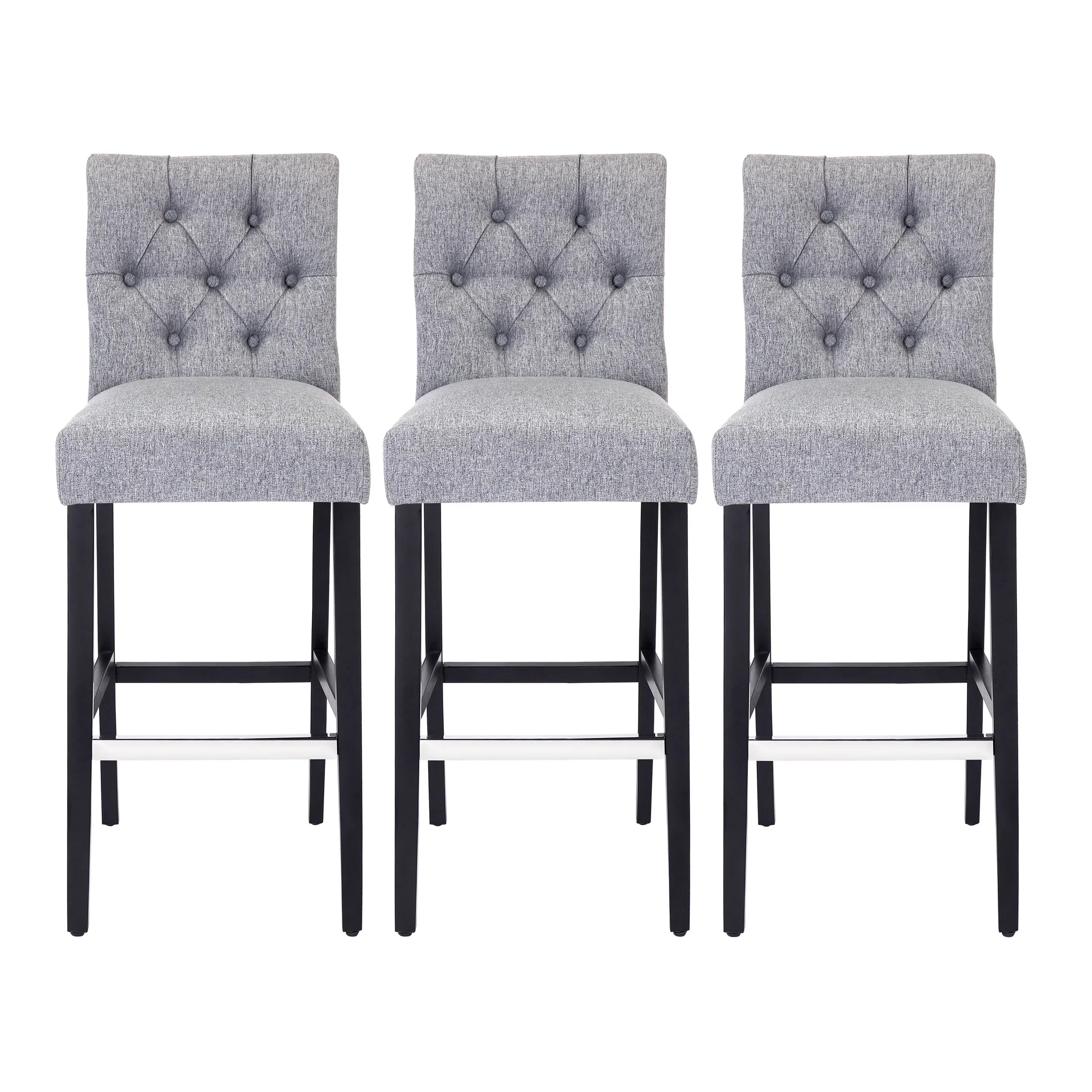 Bellmount 29" Upholstered Wood Bar Stool with Tufted Back (Set of 3)
