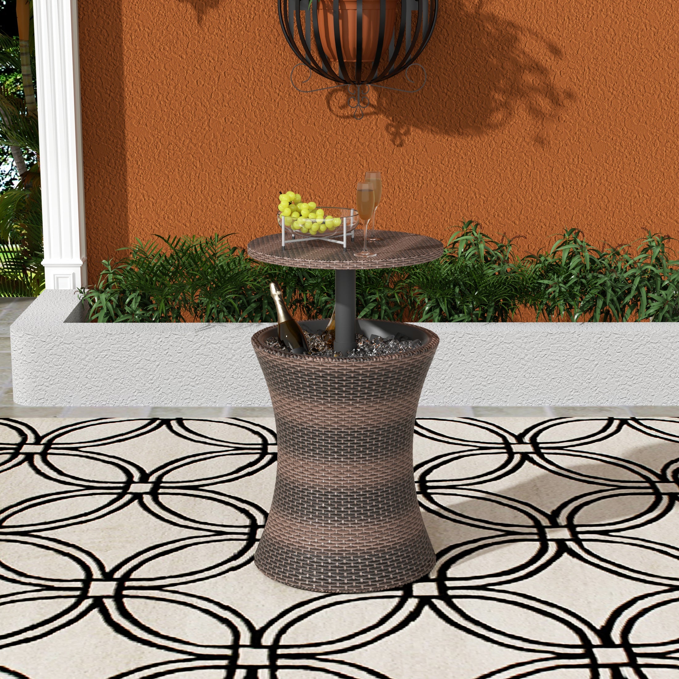 Wynston PE Rattan Wicker Adjustable Outdoor Bar Cooler Side Table