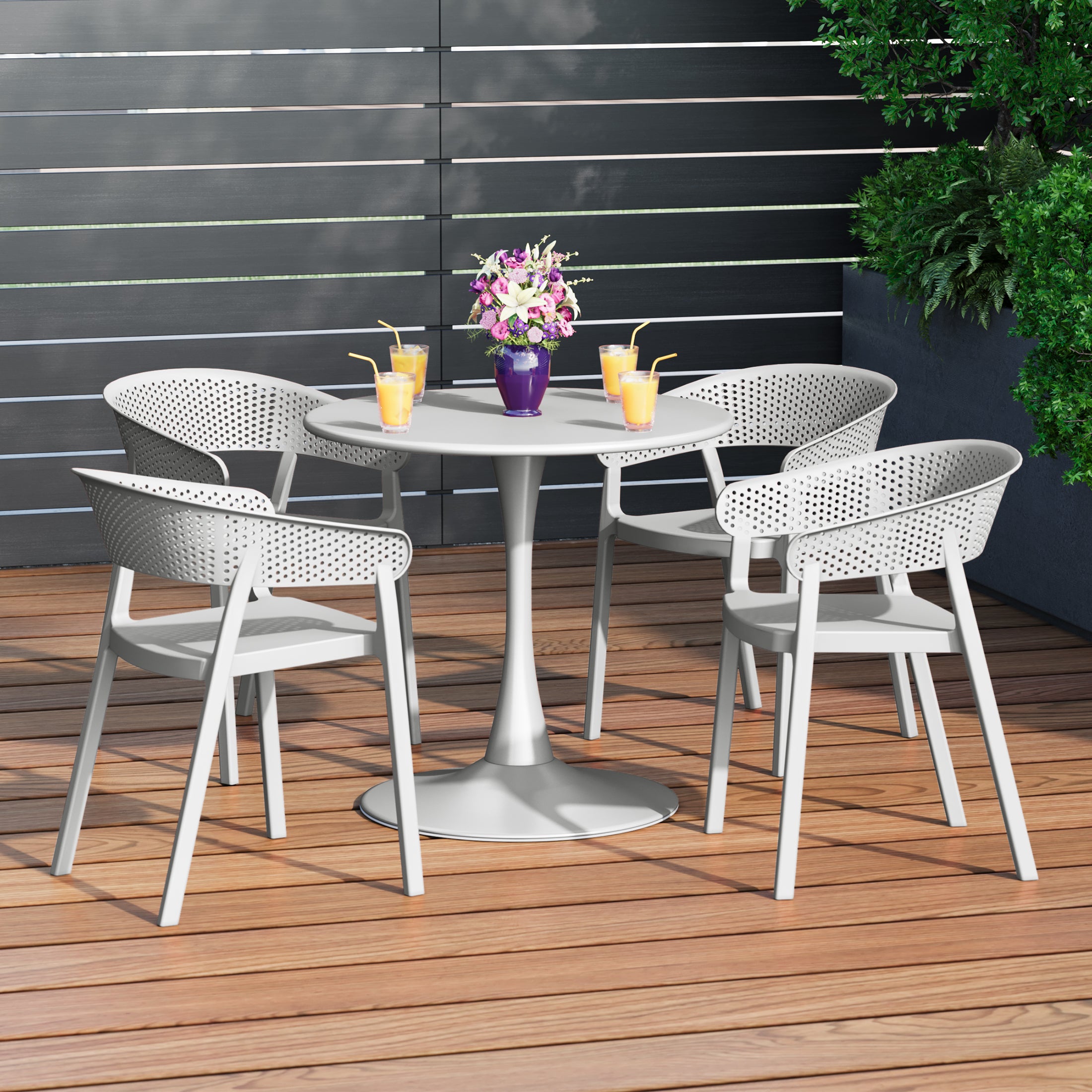 Sunshine 5-Piece Indoor Outdoor Metal Patio Dining Table Set With Stackable Patio Chairs