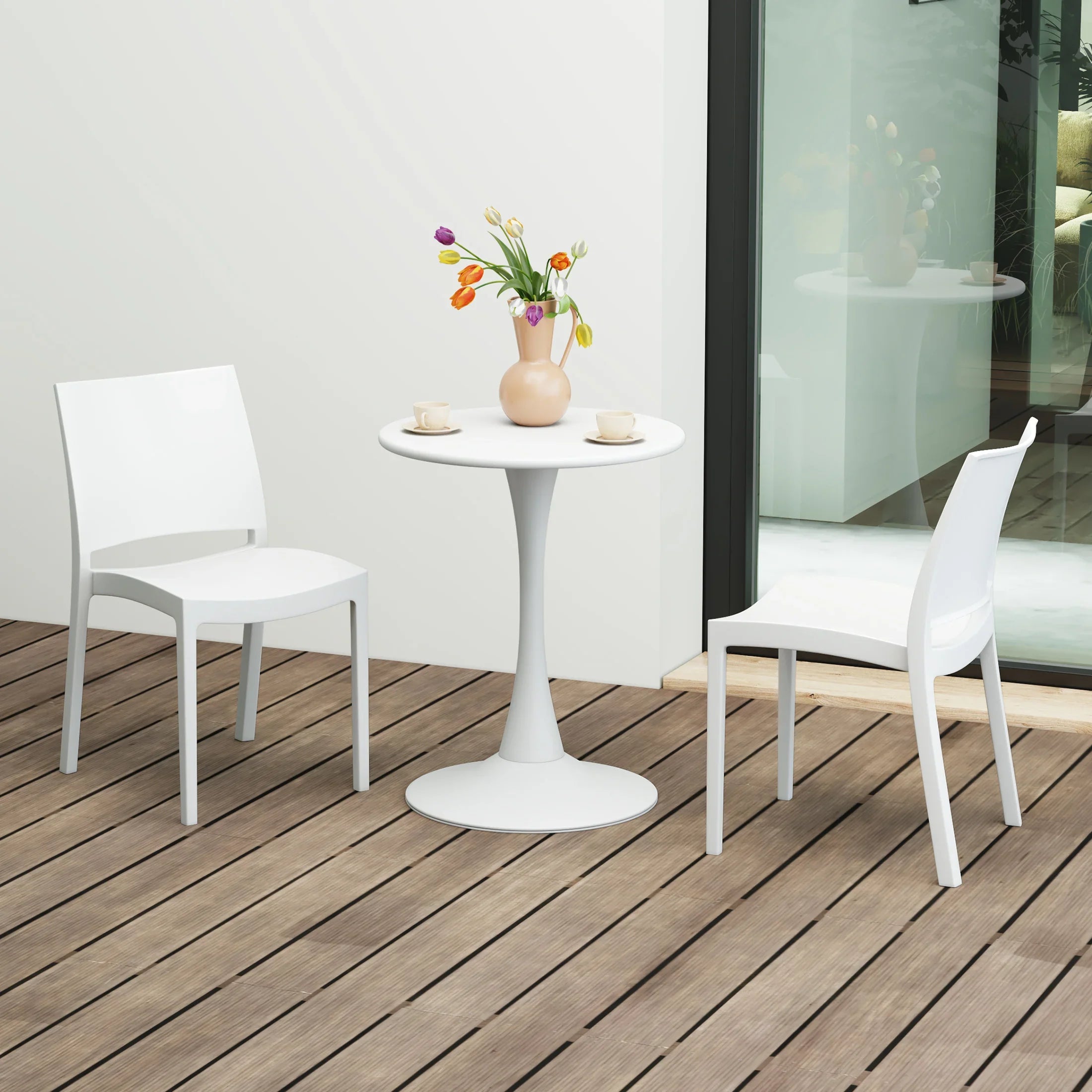 Sunshine 3-Piece Outdoor Round Metal Patio Dining Table Set With Stackable Patio Dining Side Chairs