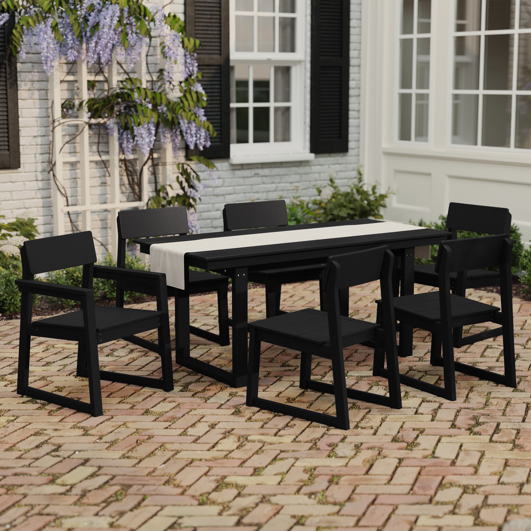 Cambria 7-Piece Modern HDPE Outdoor Patio Dining Table Set With Umbrella Hole