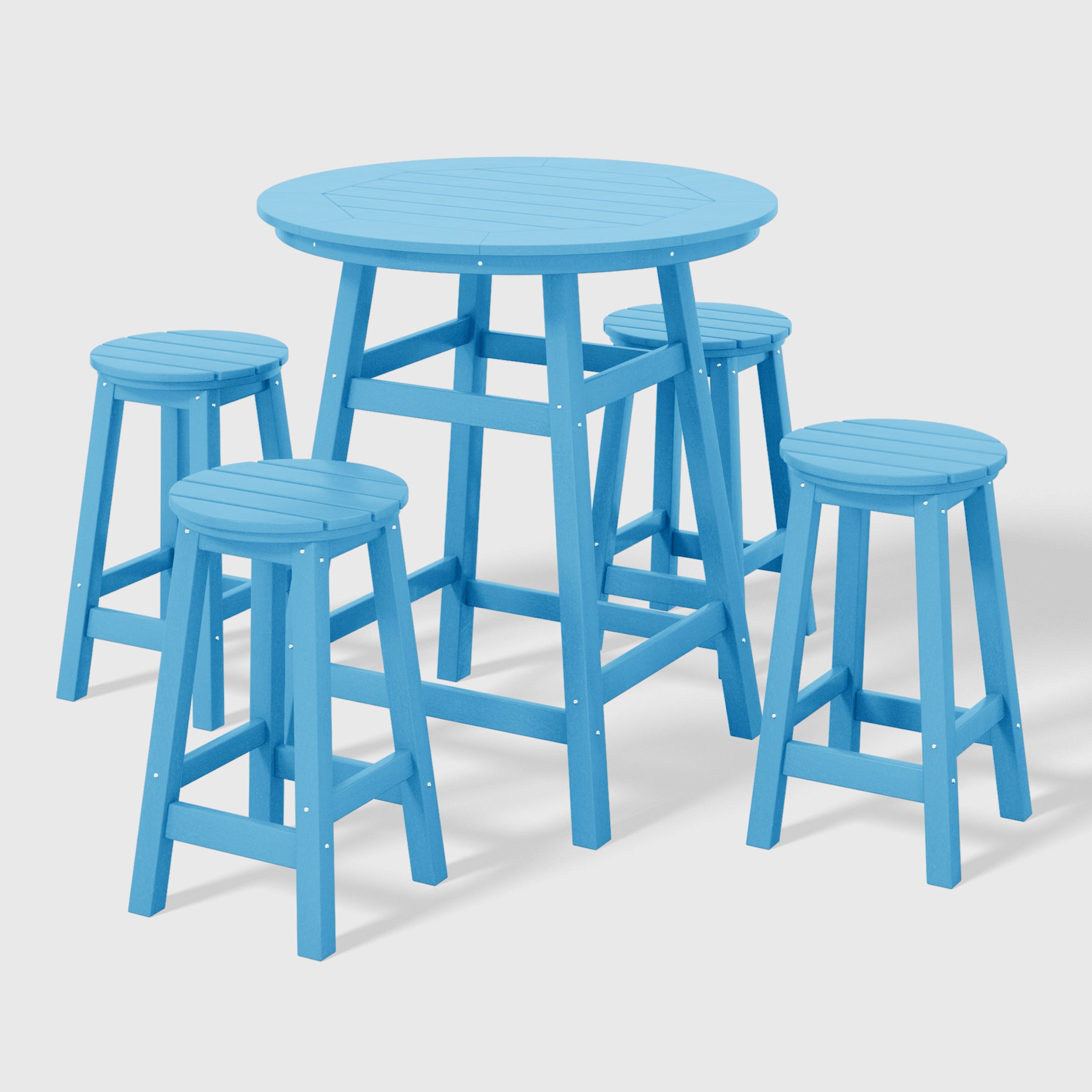 Paradise 5-Piece HDPE Outdoor Patio Dining Bar Bistro Table Set with Counter High Round Bar Stools