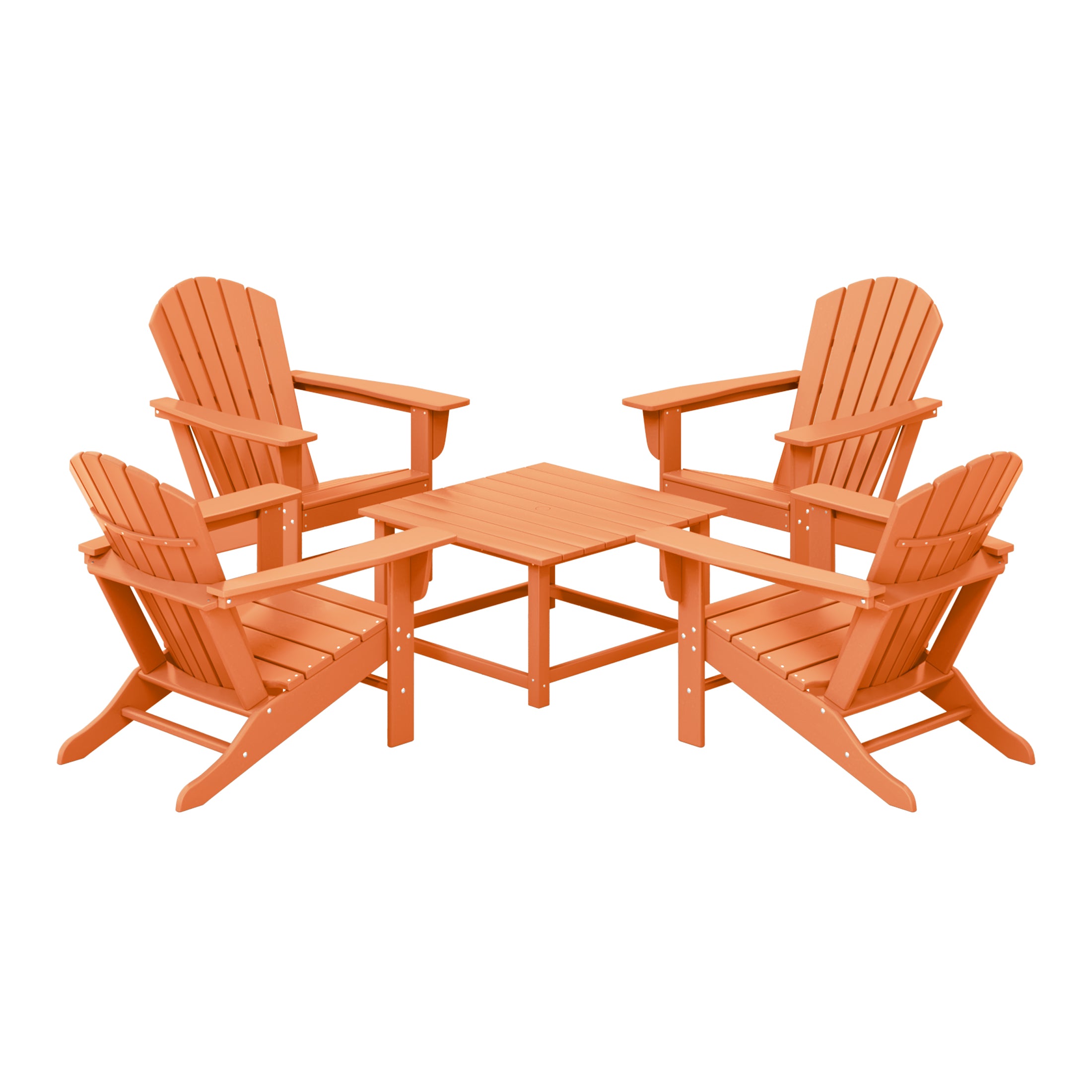 Portside 5-Piece Outdoor Patio HDPE Adirondack Chair With Square Coffee Table Conversation Set