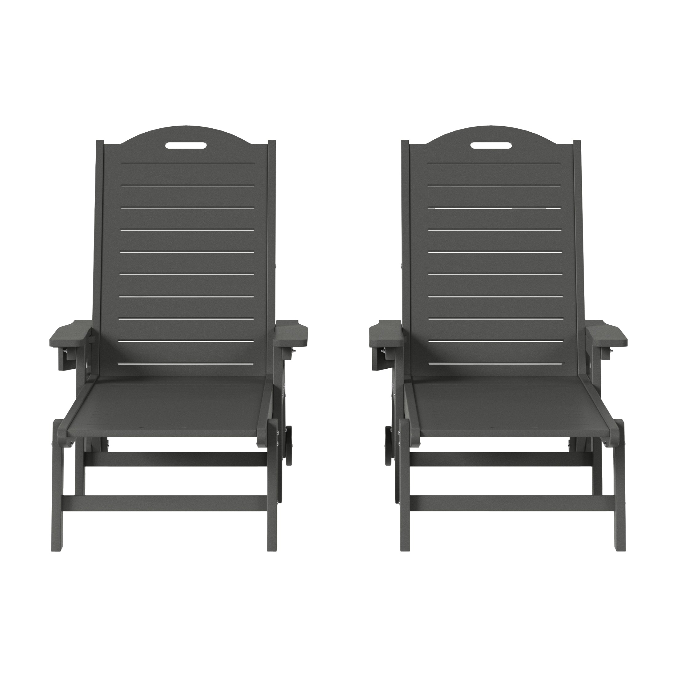 Lago Outdoor HDPE Patio Chaise Lounges With Wheels & Cup Holder (Set of 2)