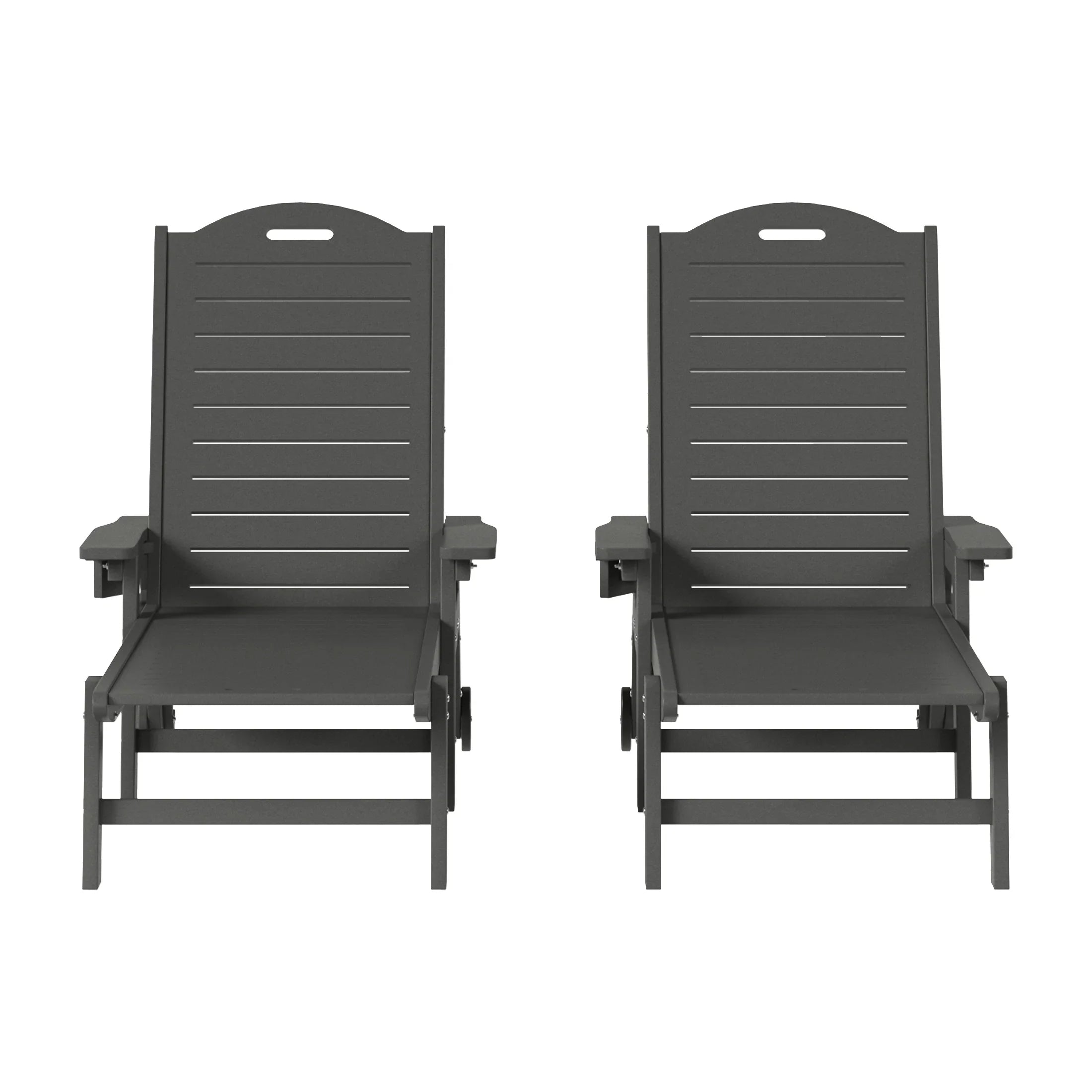 Lago Outdoor HDPE Patio Chaise Lounges With Wheels & Cup Holder (Set of 2)