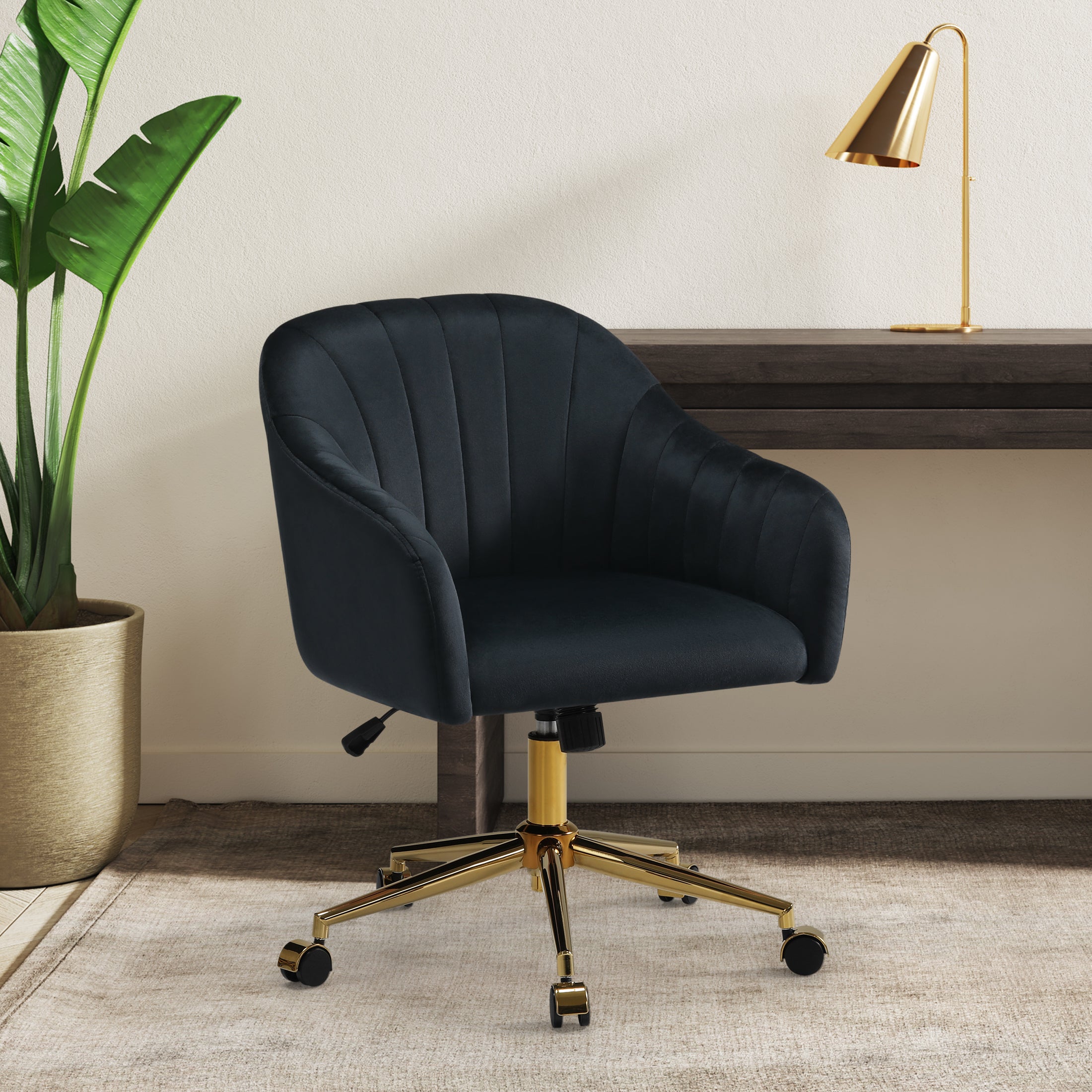 Alaia Upholstered Velvet Swivel Vanity Office Chair With Wheels