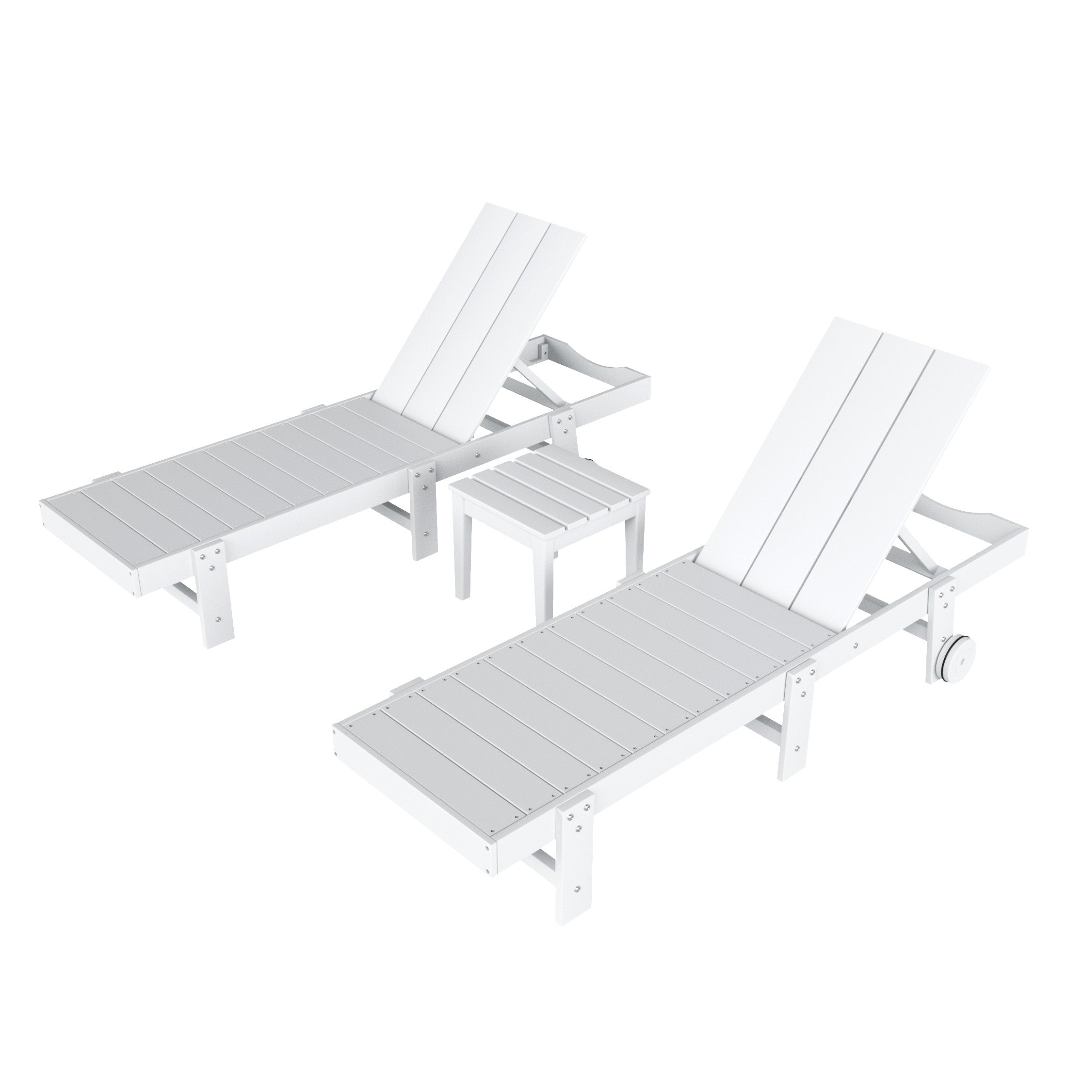 Palms 3 Piece Modern Poly Reclining Chaise Lounge With Wheels