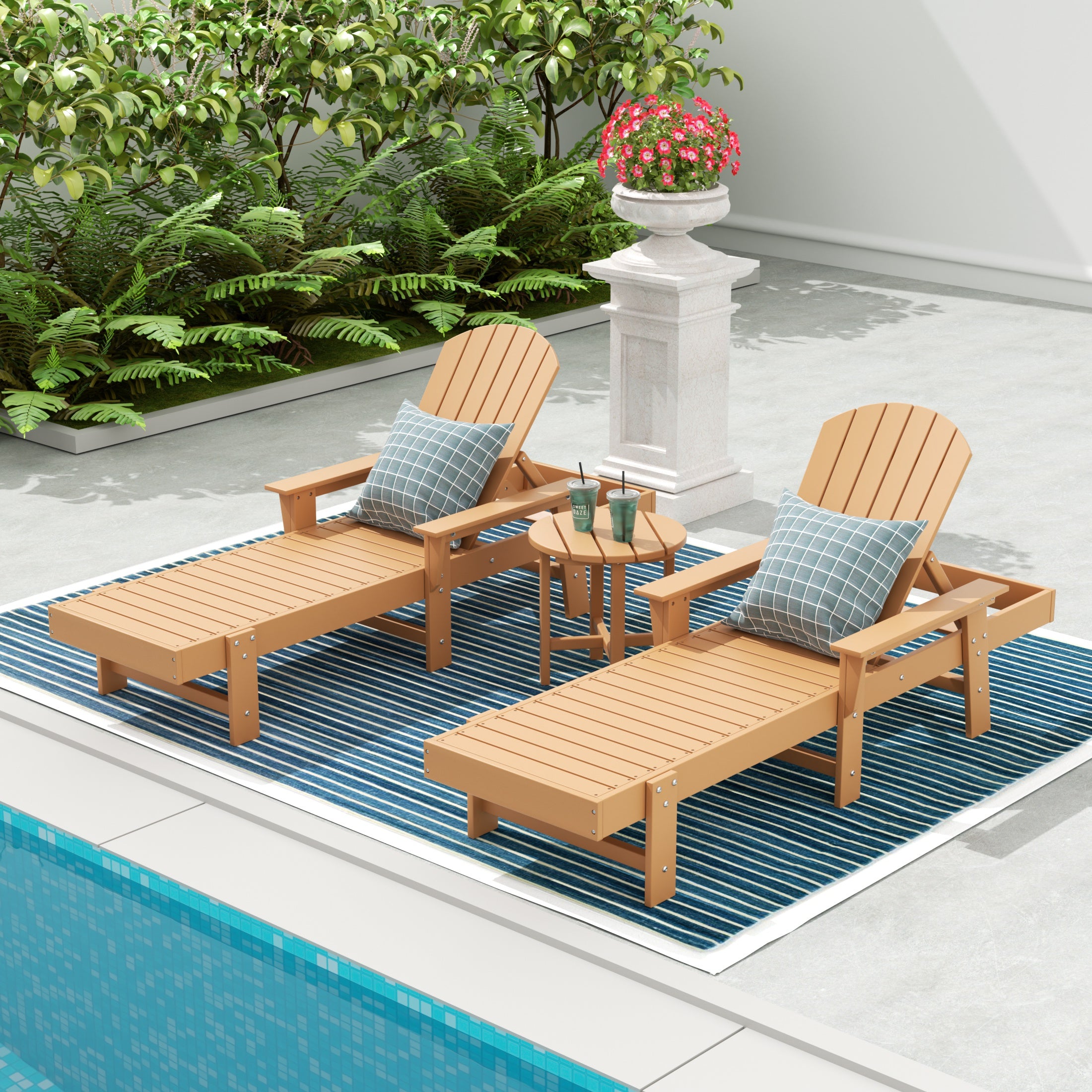 Portside 3 Piece Adirondack Poly Reclining Chaise Lounge With Arms