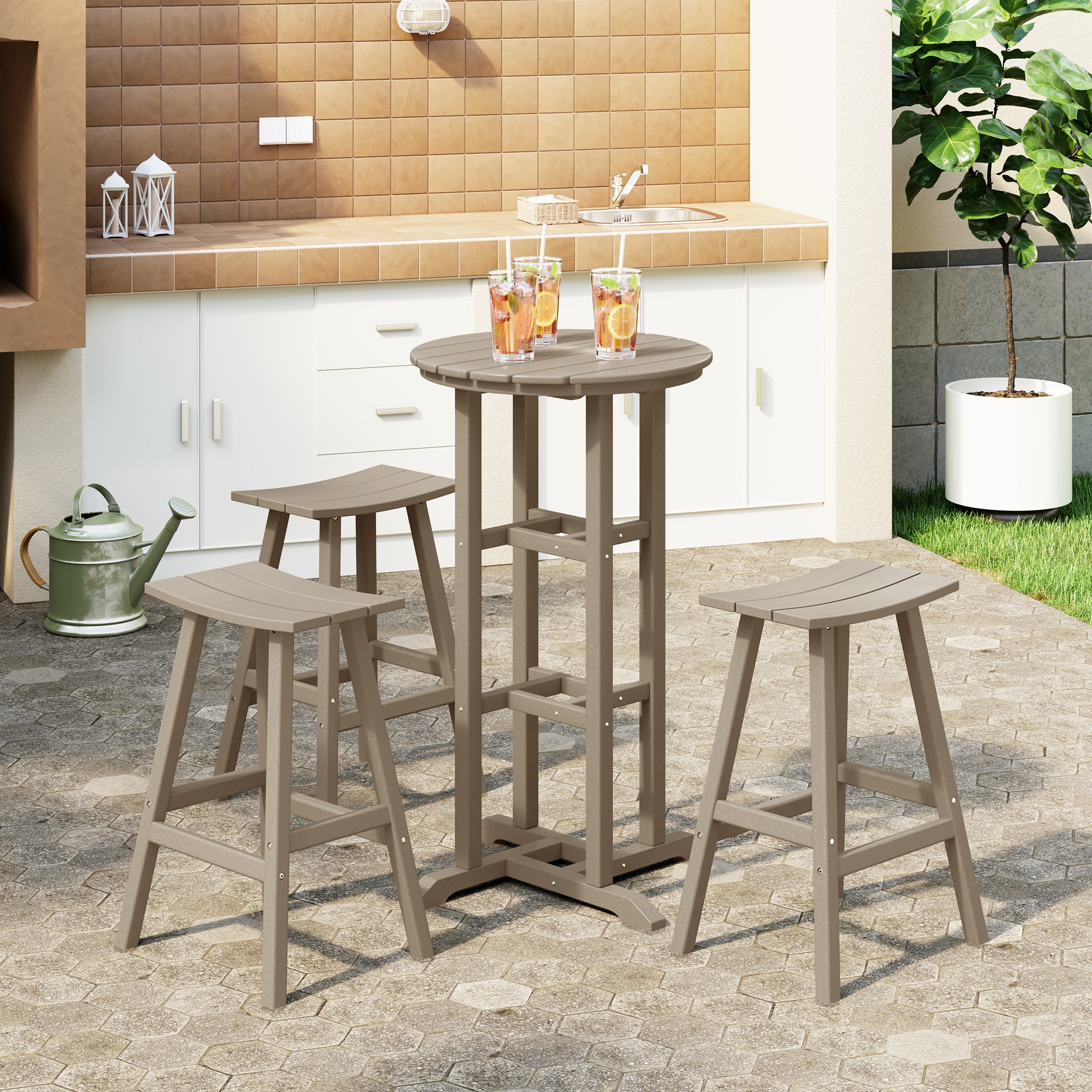 Paradise Outdoor Patio Bar Height Table and Bar Stool 4-Piece Dining Set