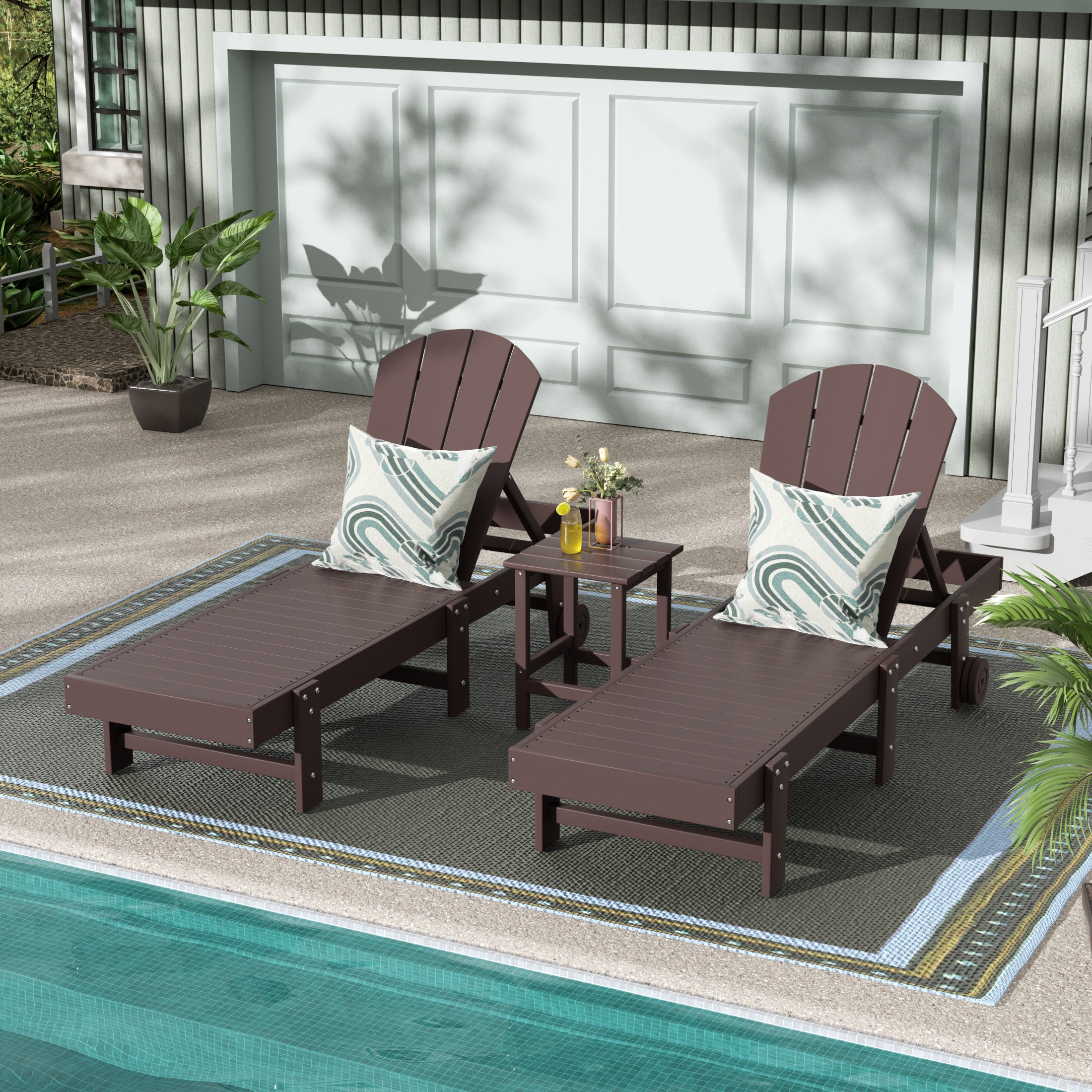 Paradise 3 Piece Poly Reclining Chaise Lounge With Wheels