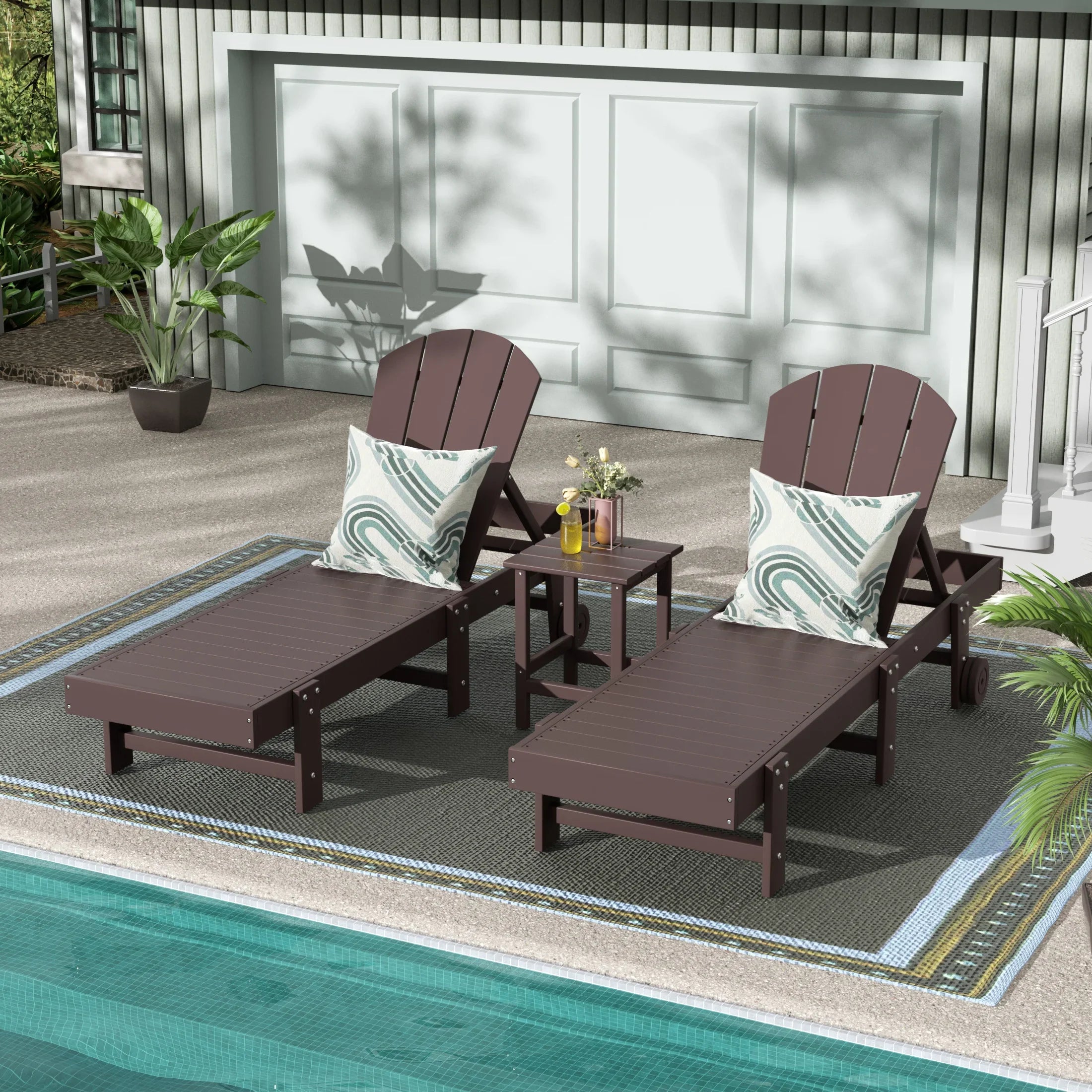 Paradise 3 Piece Poly Reclining Chaise Lounge With Wheels