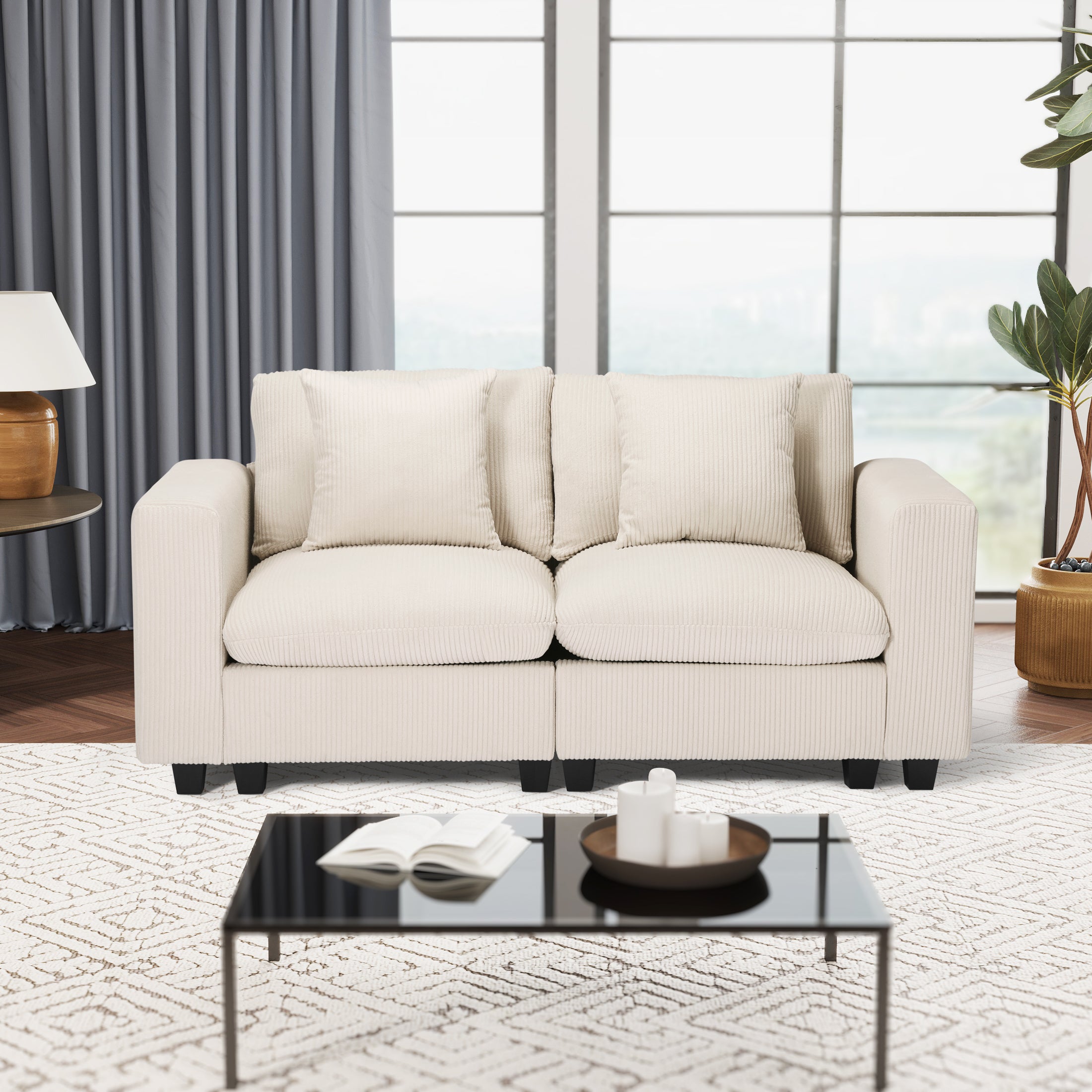Ava 70" Modular Corduroy Loveseat Sofa With USB/Type-C Ports and Side Pockets