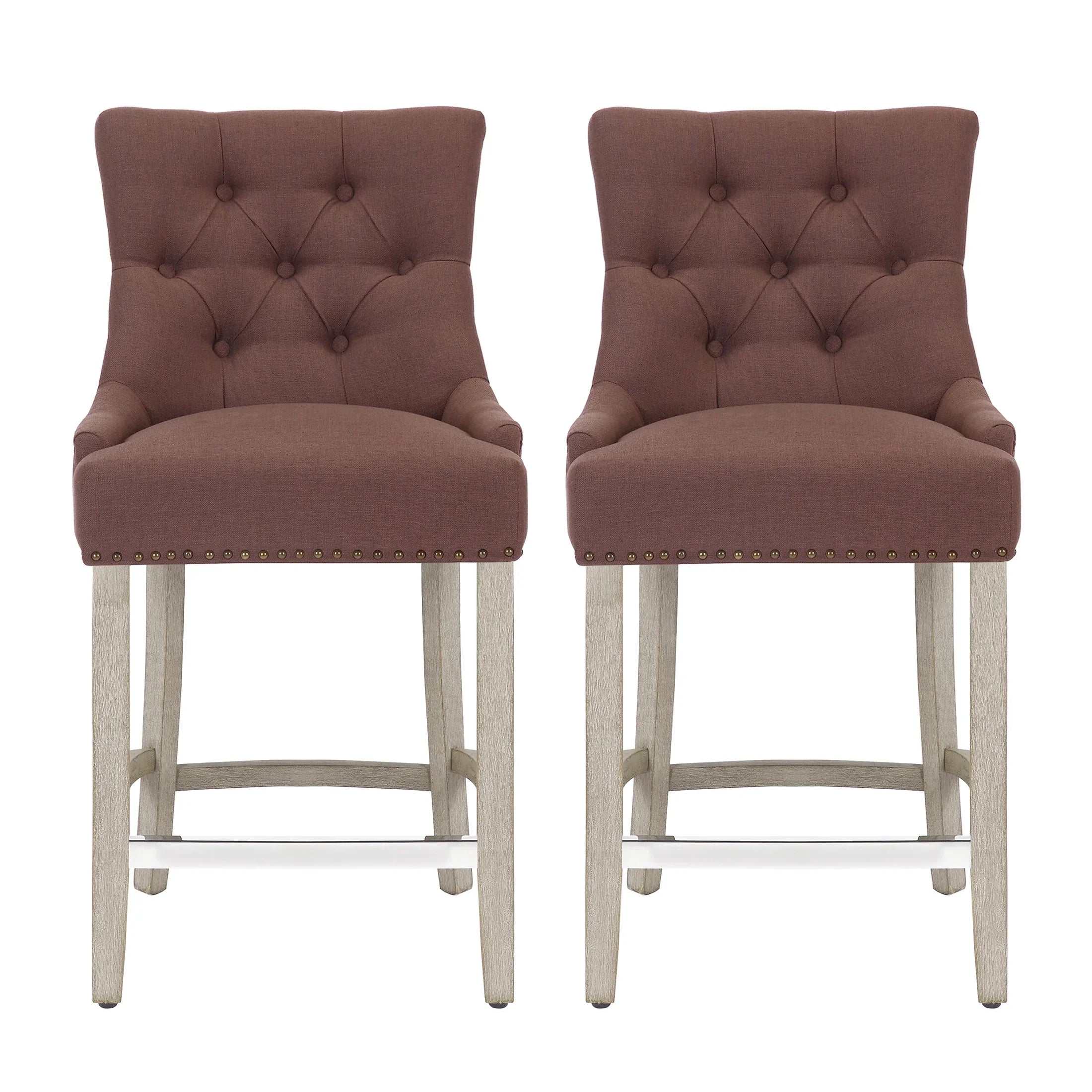Bellmount 24" Upholstered Wood Bar Stool with Tufted Back (Set of 2)