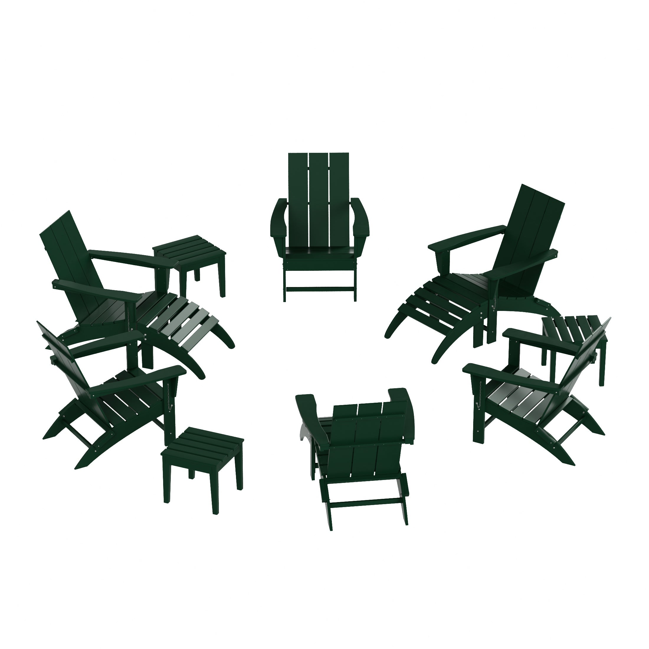 Palms 12-Piece Modern Poly Folding Adirondack Chair with Ottoman and Side Table