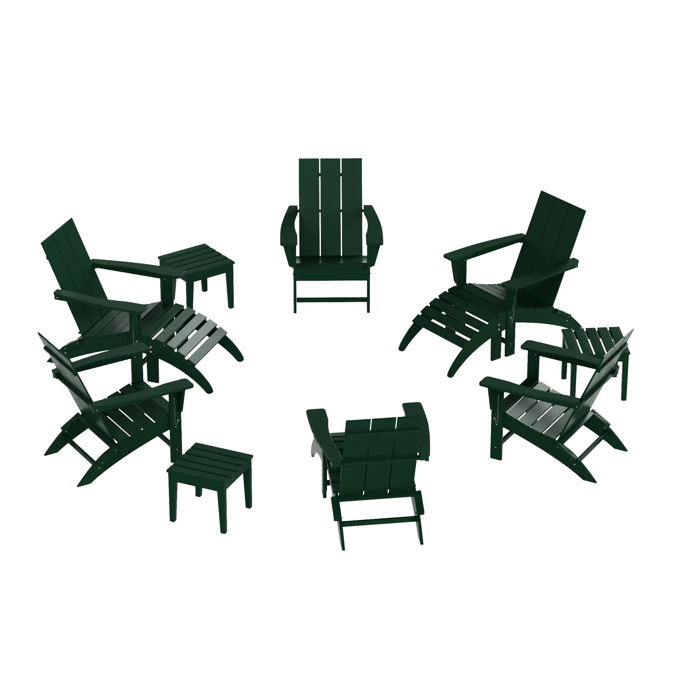 Palms 12-Piece Modern Poly Folding Adirondack Chair with Ottoman and Side Table