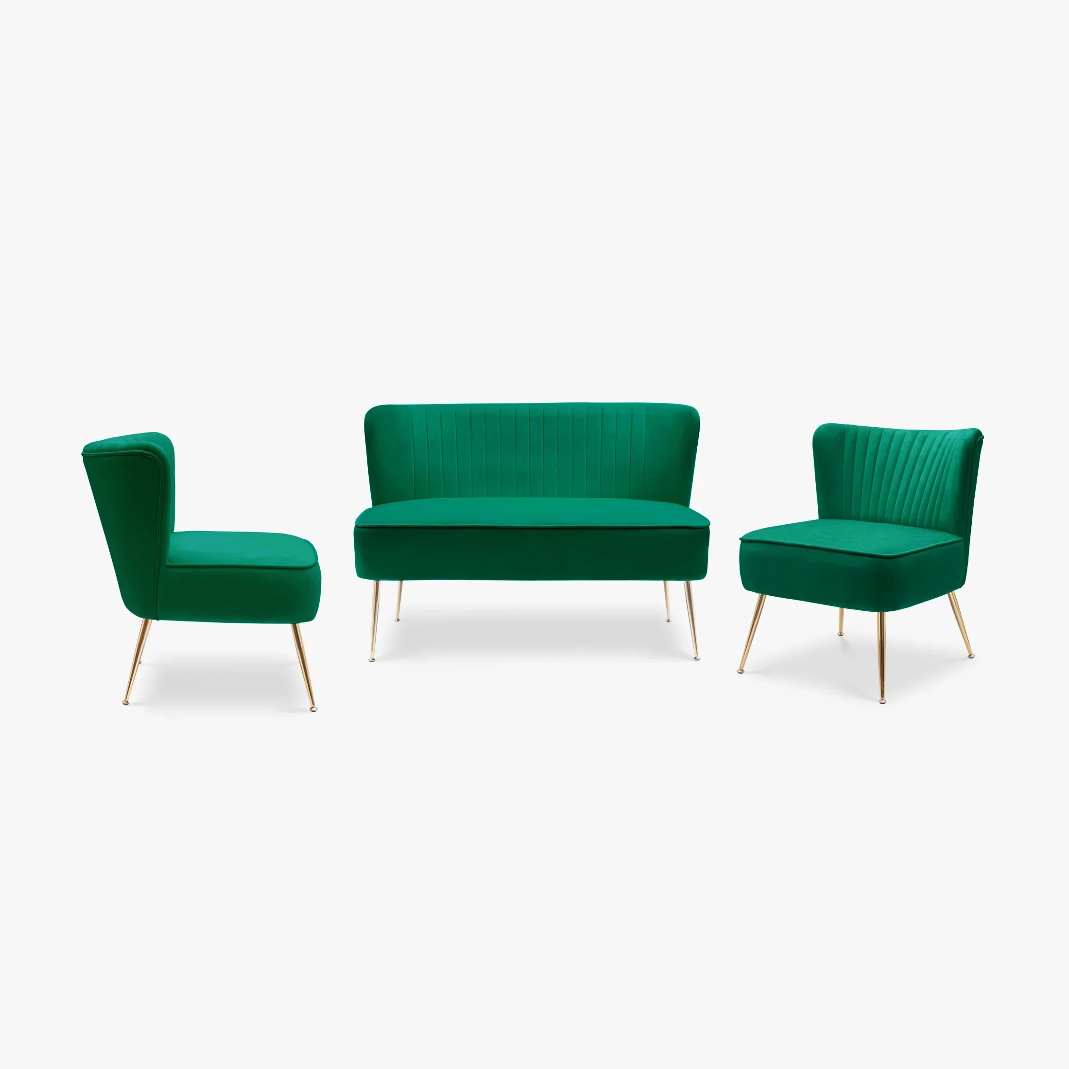 Alaia Mid Century Modern Tufted Velvet Loveseat Sofa and 25" Accent Chair 3-Piece Set