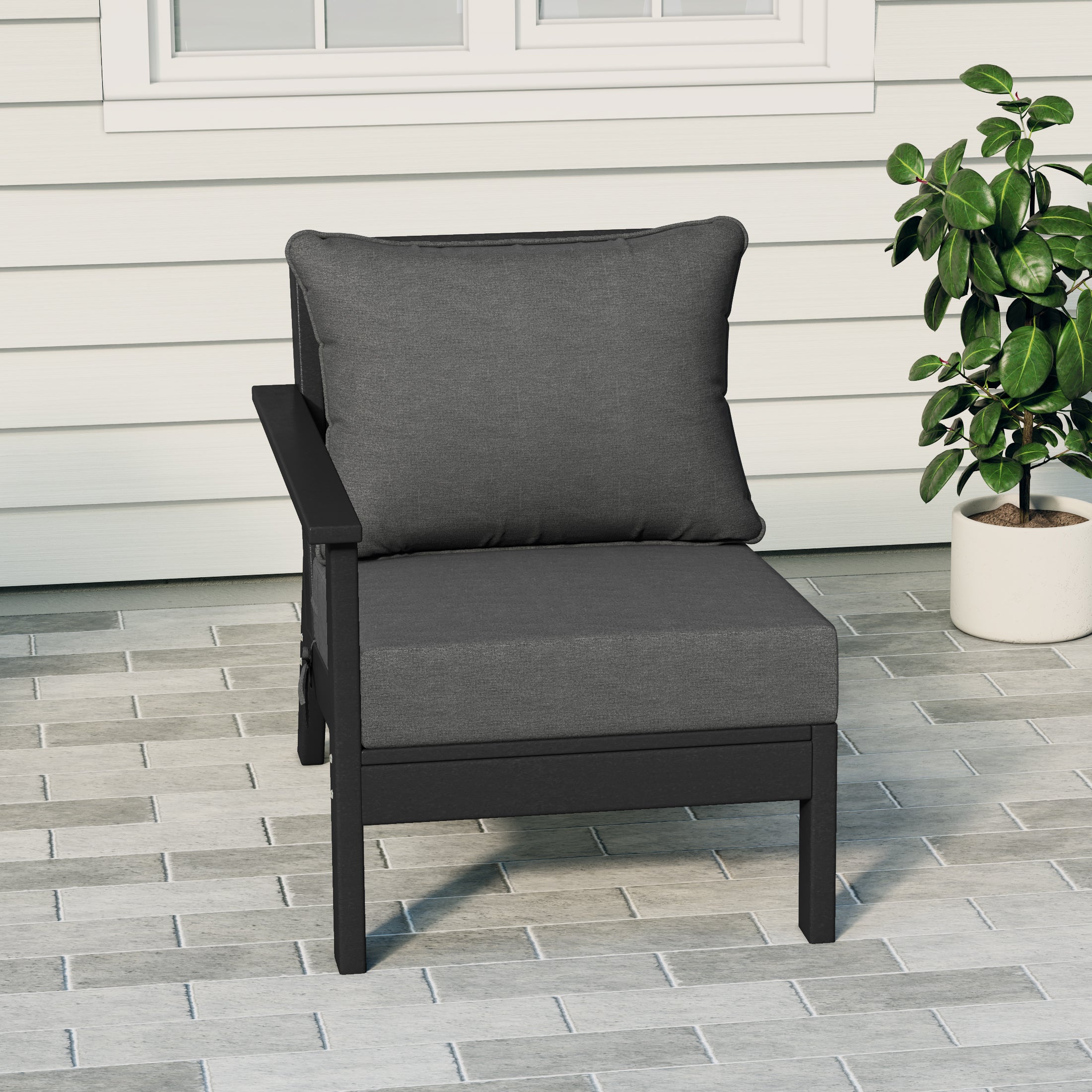 Portsmouth Outdoor Patio HDPE Left Arm Sectional Corner Club Chair with Patio Cushions