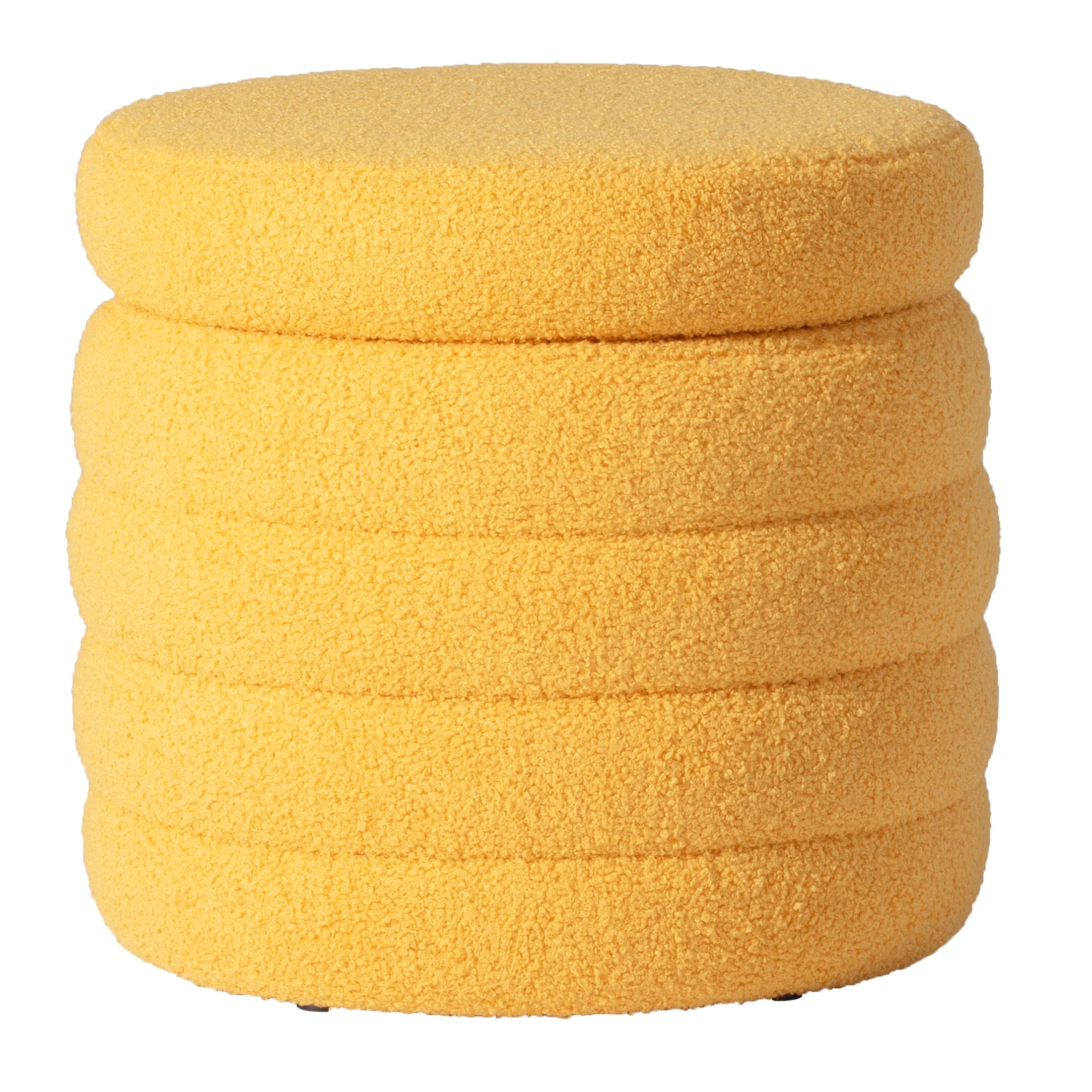 Celine Mid-Century Modern Faux Sherpa Round Storage Ottoman